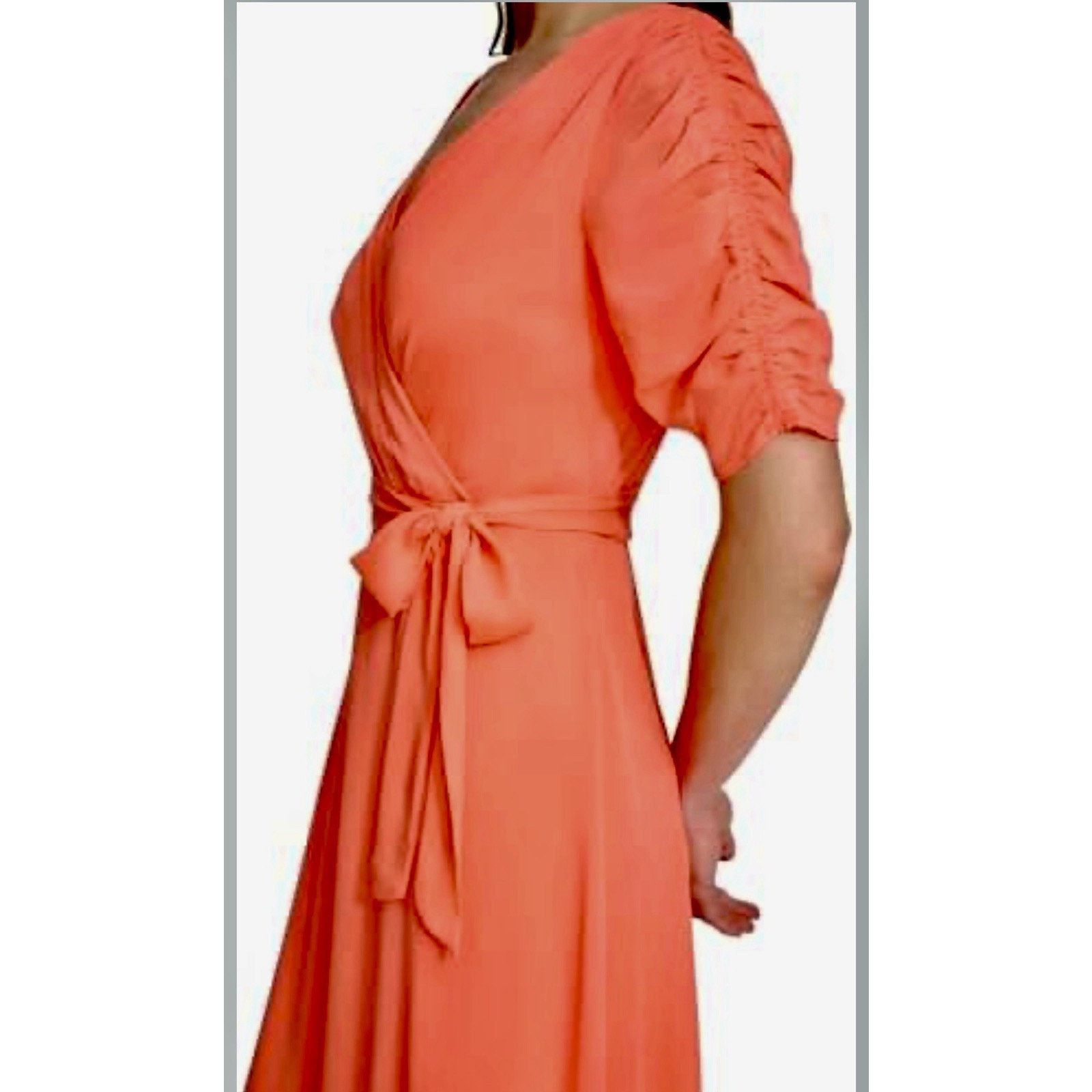 DKNY DKNY Women's Coral Wrap Dress with Ruched Sleeves Size 4 Size S / US 4 / IT 40 - 3 Thumbnail