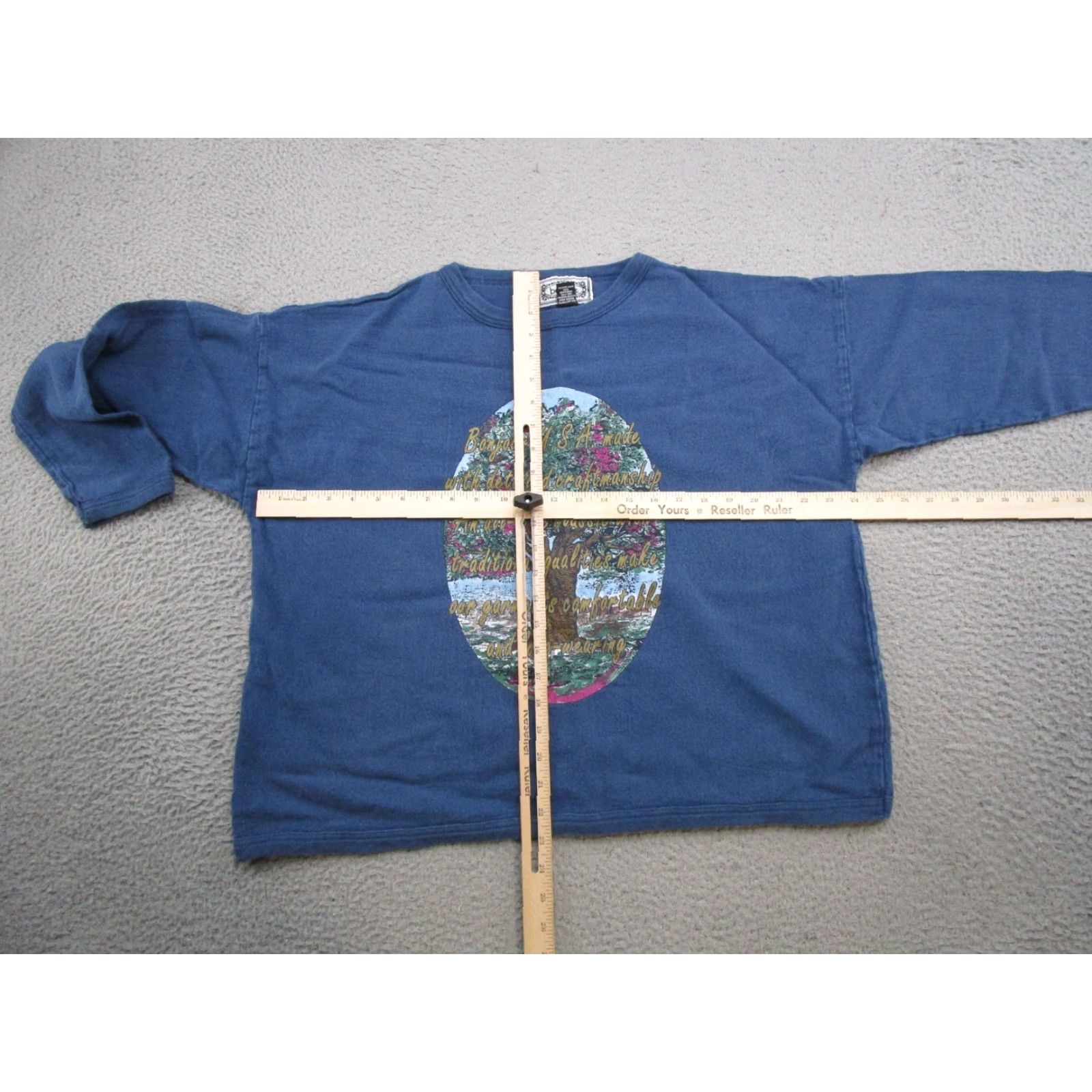 Vintage VINTAGE Bonjour Sweatshirt Top Women's One Size Blue 90s Pullover Casual Activewear Size ONE SIZE - 4 Thumbnail