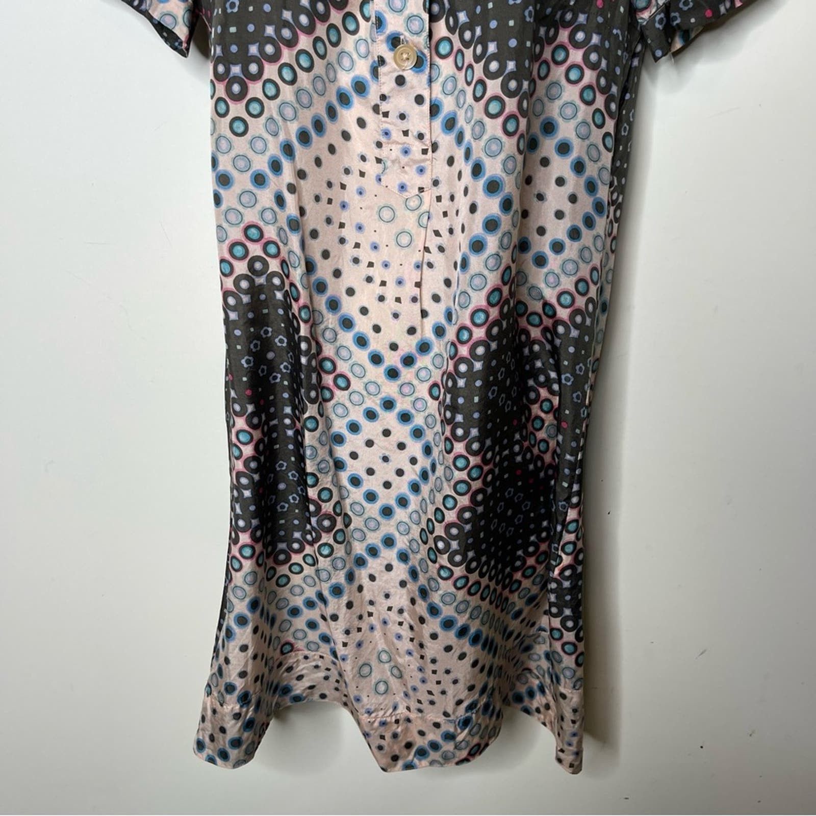 0039 Italy 100% silk short sleeve mini tunic dress sz S