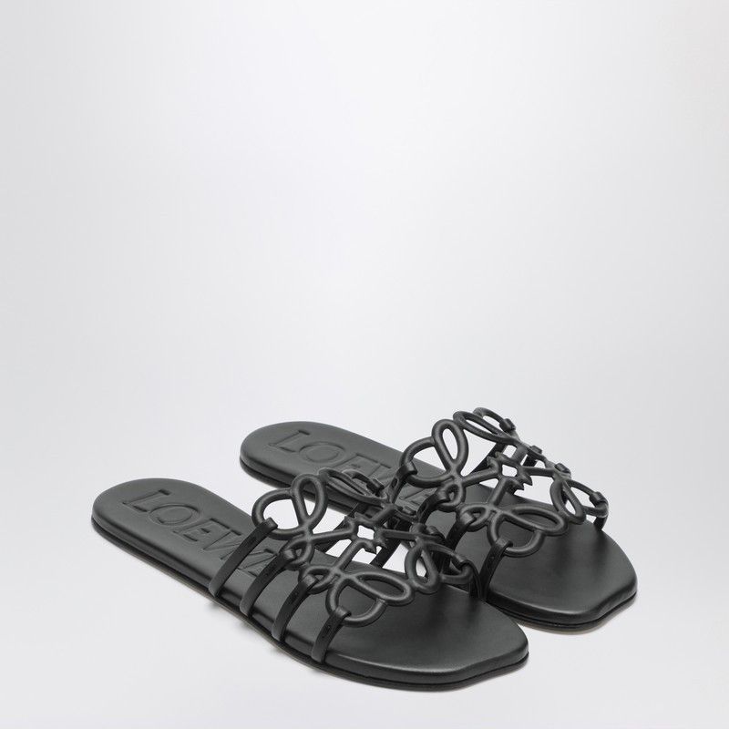 Loewe Black Anagram Petal Slides In Leather
