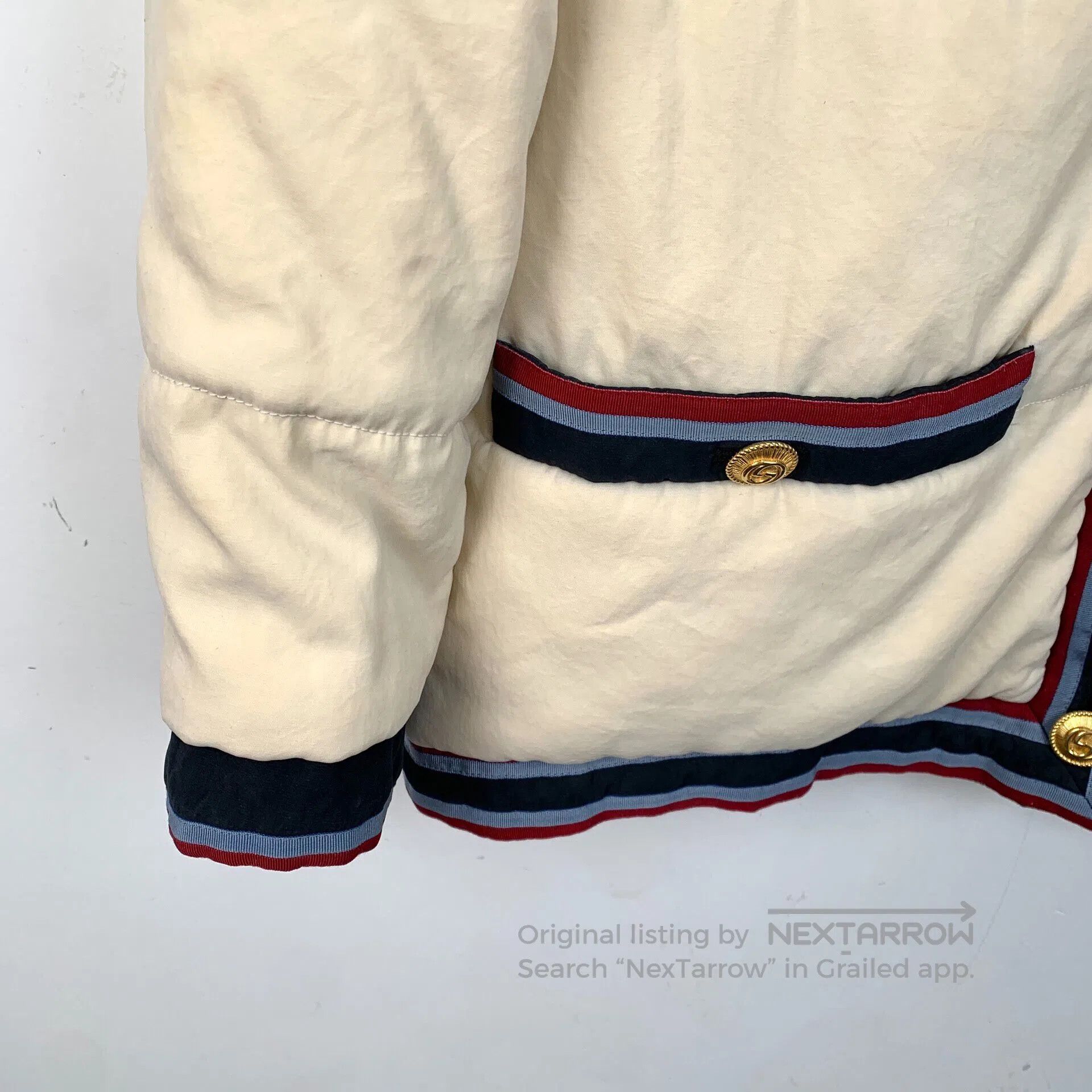 Gucci Guicci Ivory striped V-neck single-breasted long sleeve co Size S / US 4 / IT 40 - 4 Thumbnail