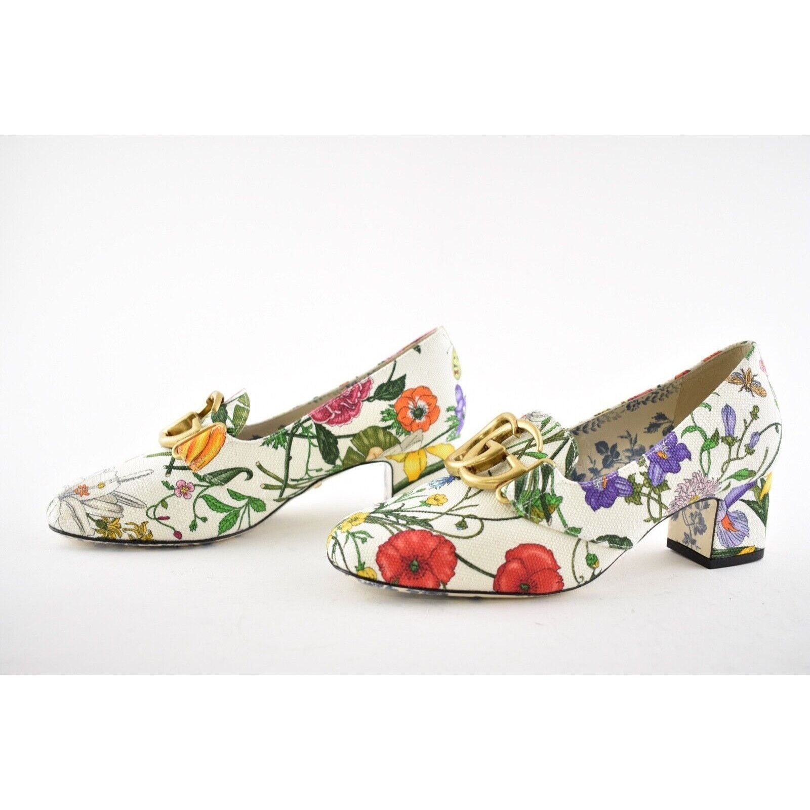 Gucci Victoire 55 Floral Logo Block Mid Heel Mule Loafer Pump 36.5 Size US 6.5 / IT 36.5 - 8 Thumbnail