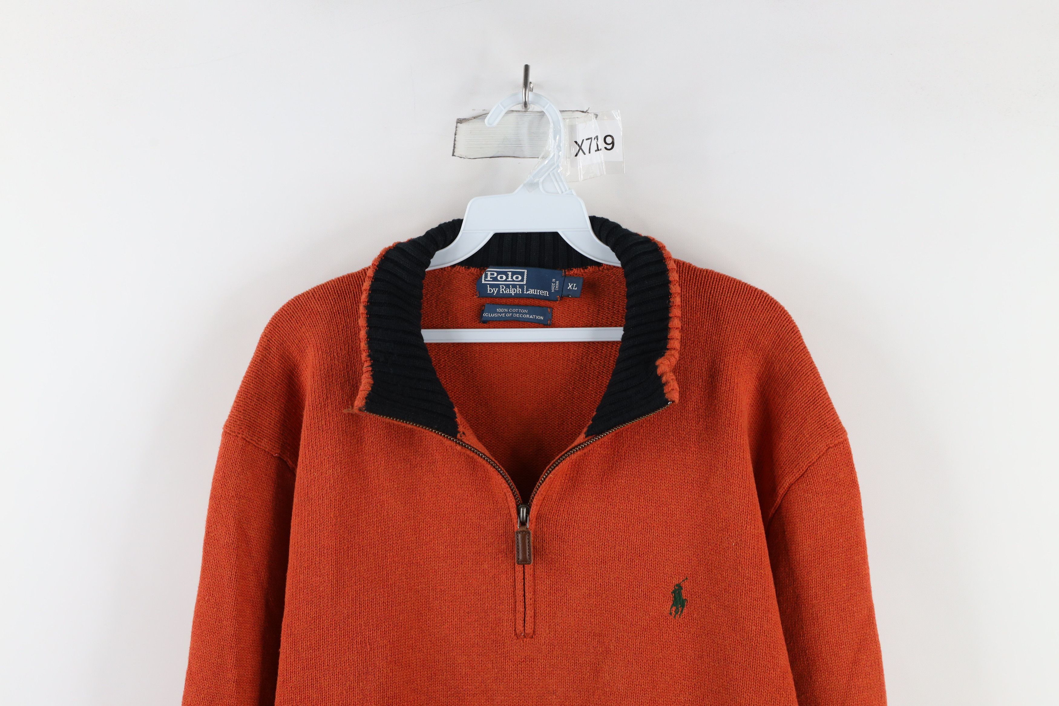 Ralph Lauren × Vintage Vintage 90s Ralph Lauren Ribbed Knit Half Zip Sweater Orange Size US XL / EU 56 / 4 - 2 Thumbnail