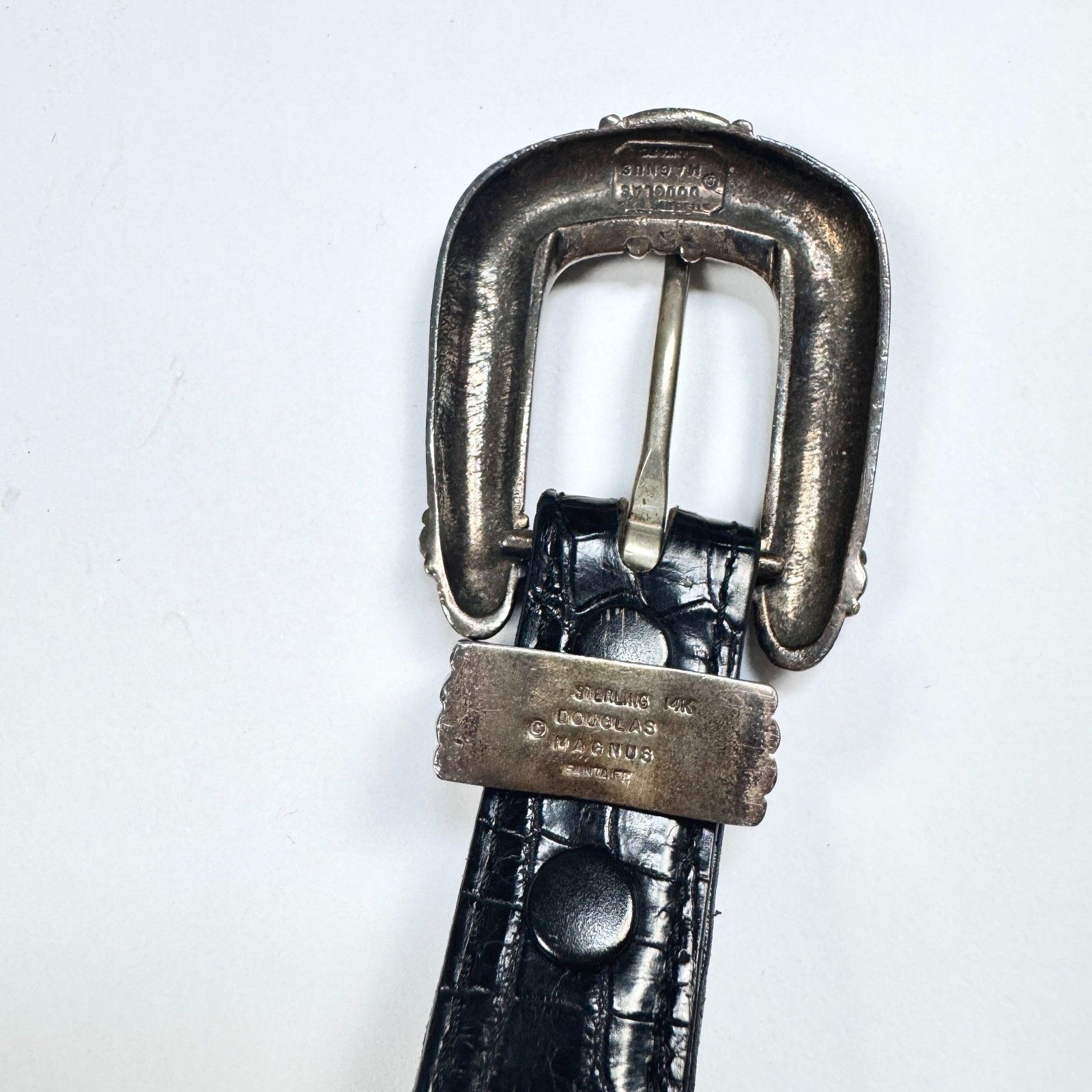 Sterling Silver Douglas Magnus Sterling 14k Gold Buckle Alligator Belt Size ONE SIZE - 5 Thumbnail