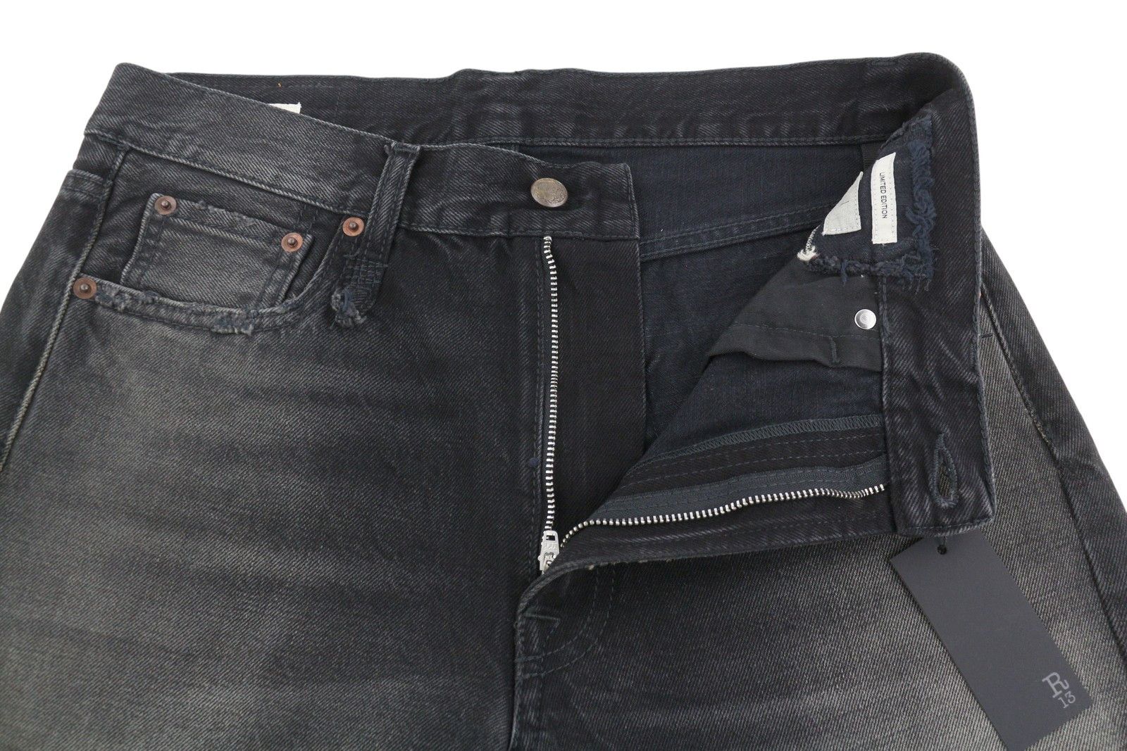 R13 CUFFED BOYFRIEND 30 Phantom Selvedge Black FW25 Jeans 86627 Size US 30 / EU 46 - 6 Thumbnail