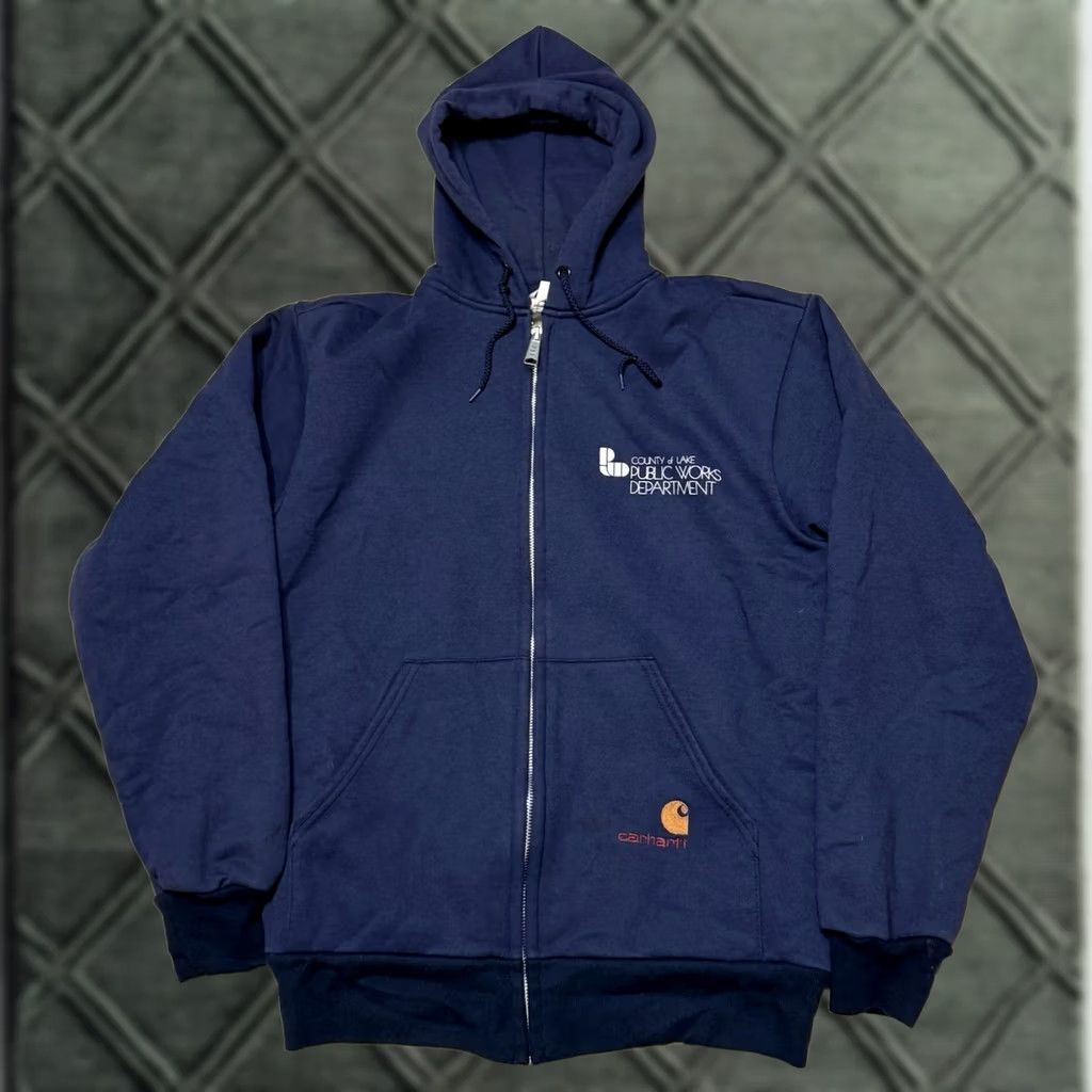 Carhartt VINTAGE Carhartt Rugged Wear Sweatshirt Hoodie Full Zip Crew Neck M/L Blue 90s Public Works Dept Mens Size US L / EU 52-54 / 3 - 1 Thumbnail