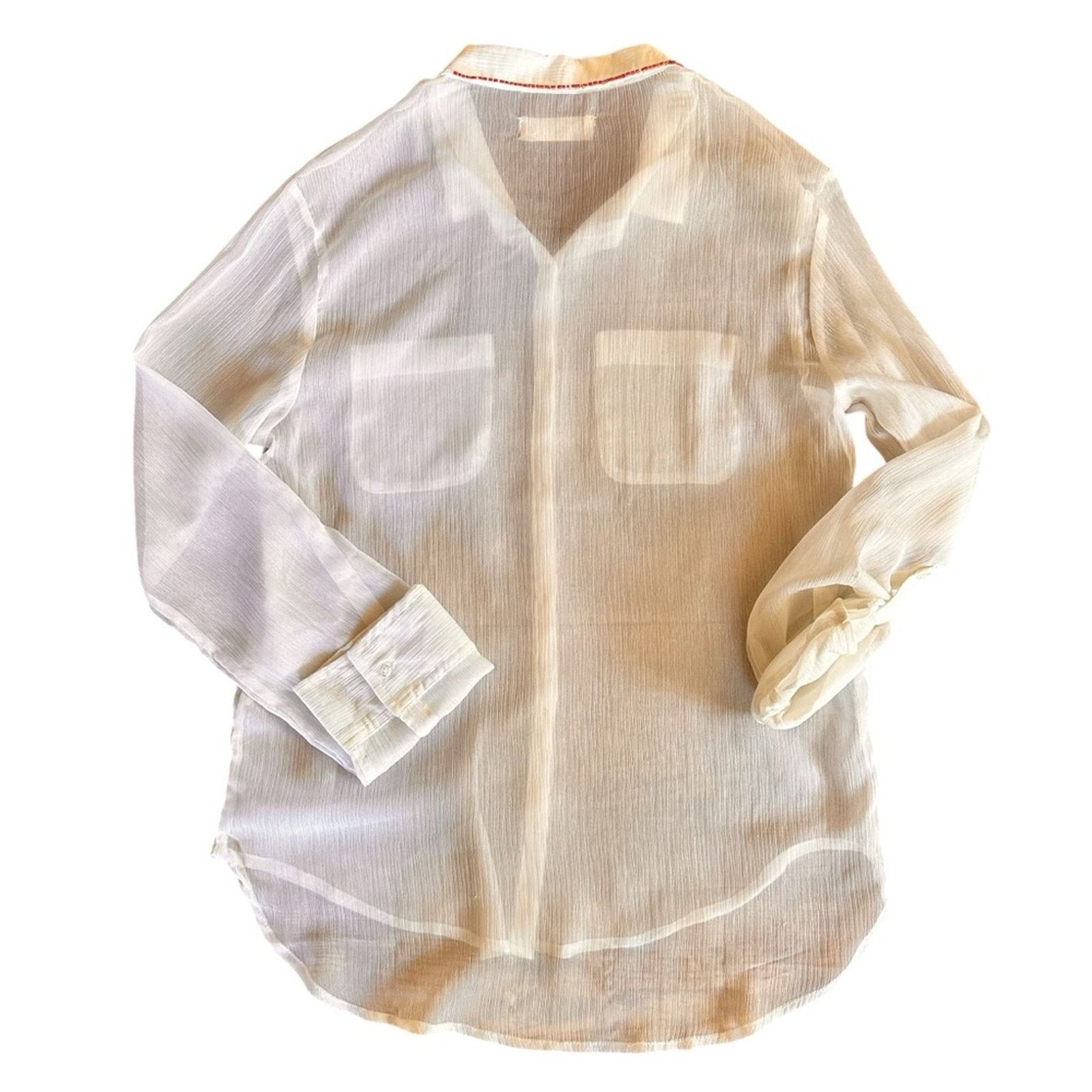 Hollister Hollister Sheer Beaded Collar Blouse – White – Size S – GUC Size S / US 4 / IT 40 - 3 Thumbnail