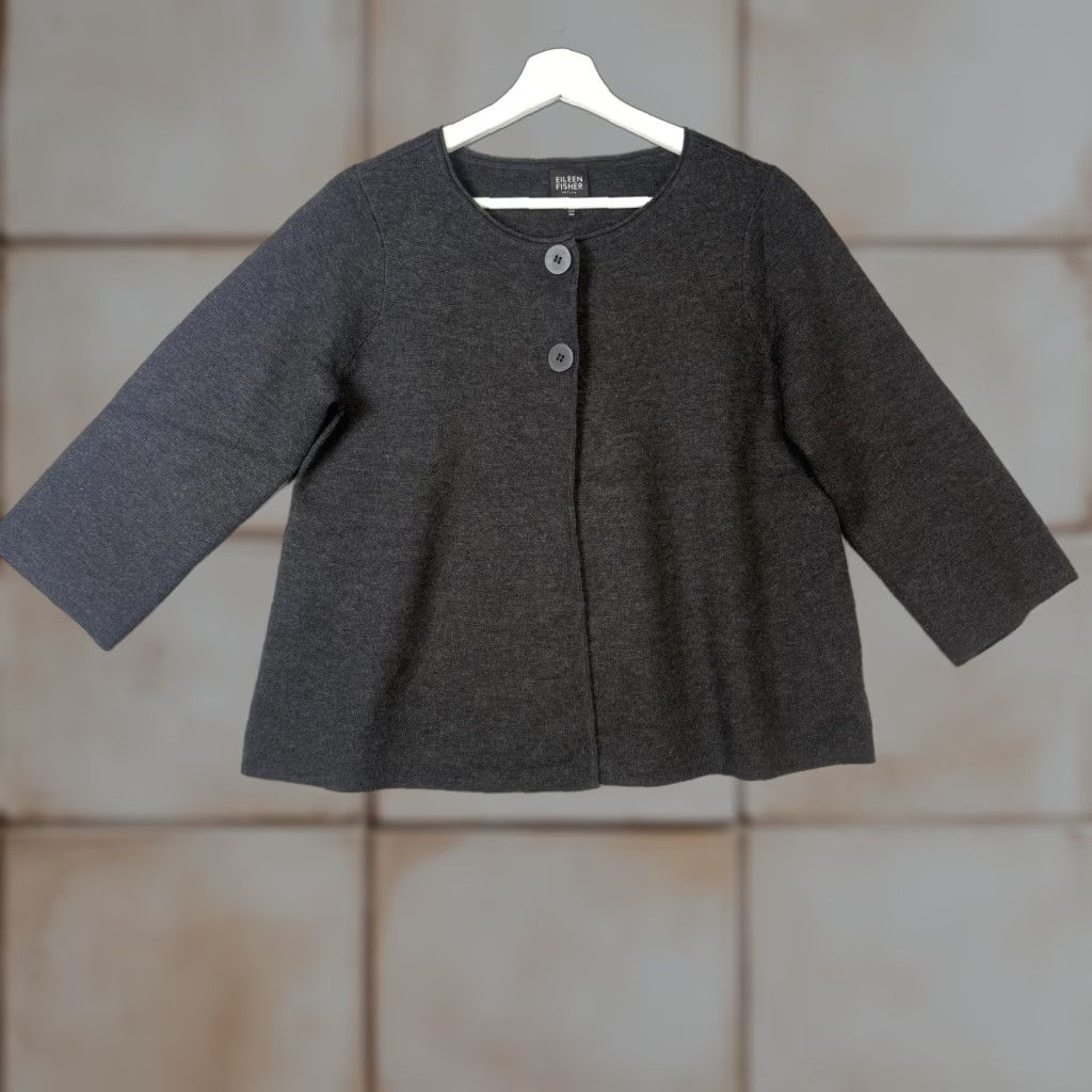 Eileen Fisher VINTAGE Eileen Fisher Pea Coat Jacket Wool Black M Womens Petite Italian Yarn Merino Wool Peacoat Jacket Size M / US 6-8 / IT 42-44 - 1 Thumbnail