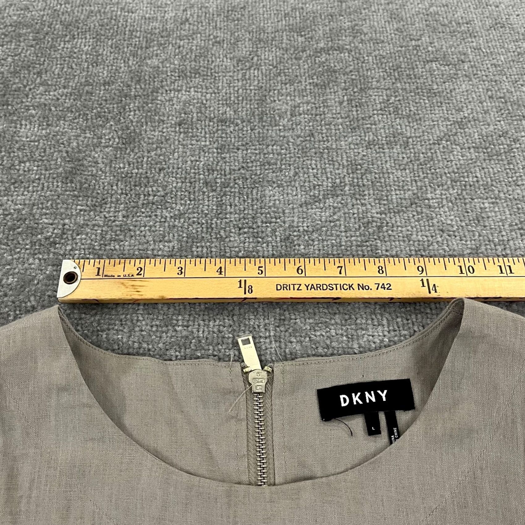 DKNY DKNY Top Womens Large Brown 100% Linen Lagenlook Asymmetrical Back Zip Shirt N/A Size L / US 10 / IT 46 - 7 Thumbnail