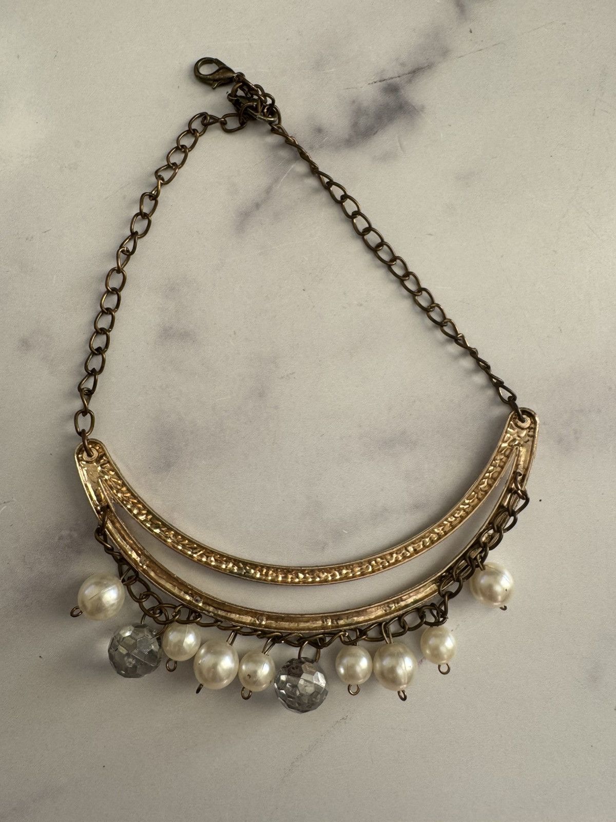 Vintage Y2K bib bar pearl necklace metal glam Size ONE SIZE - 4 Thumbnail