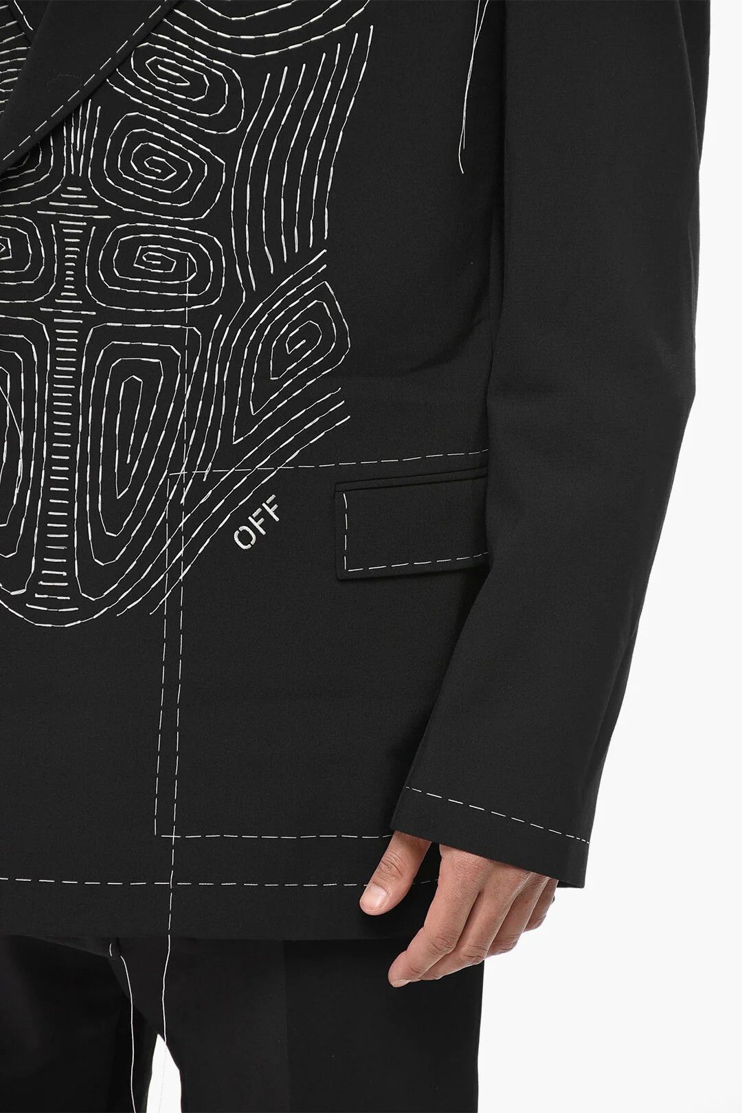 Off-White og1mm0426 Embroidered Cotton Double-Breasted Blazer in Black Size US L / EU 52-54 / 3 - 3 Thumbnail