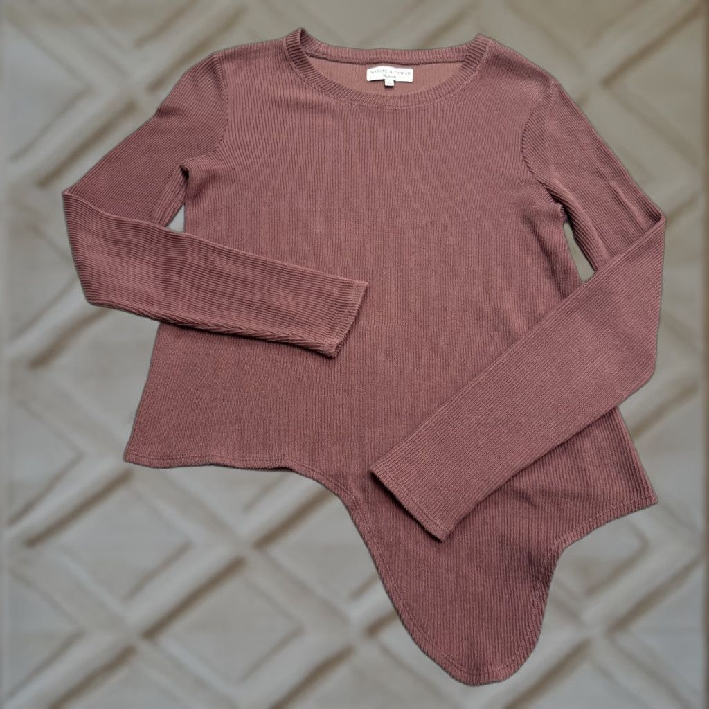 Madewell Madewell Texture & Thread Side Drape Ribbed Knit Top Womens Small Mauve Pink Shirt Casual Knit Blouse Size S / US 4 / IT 40 - 1 Thumbnail