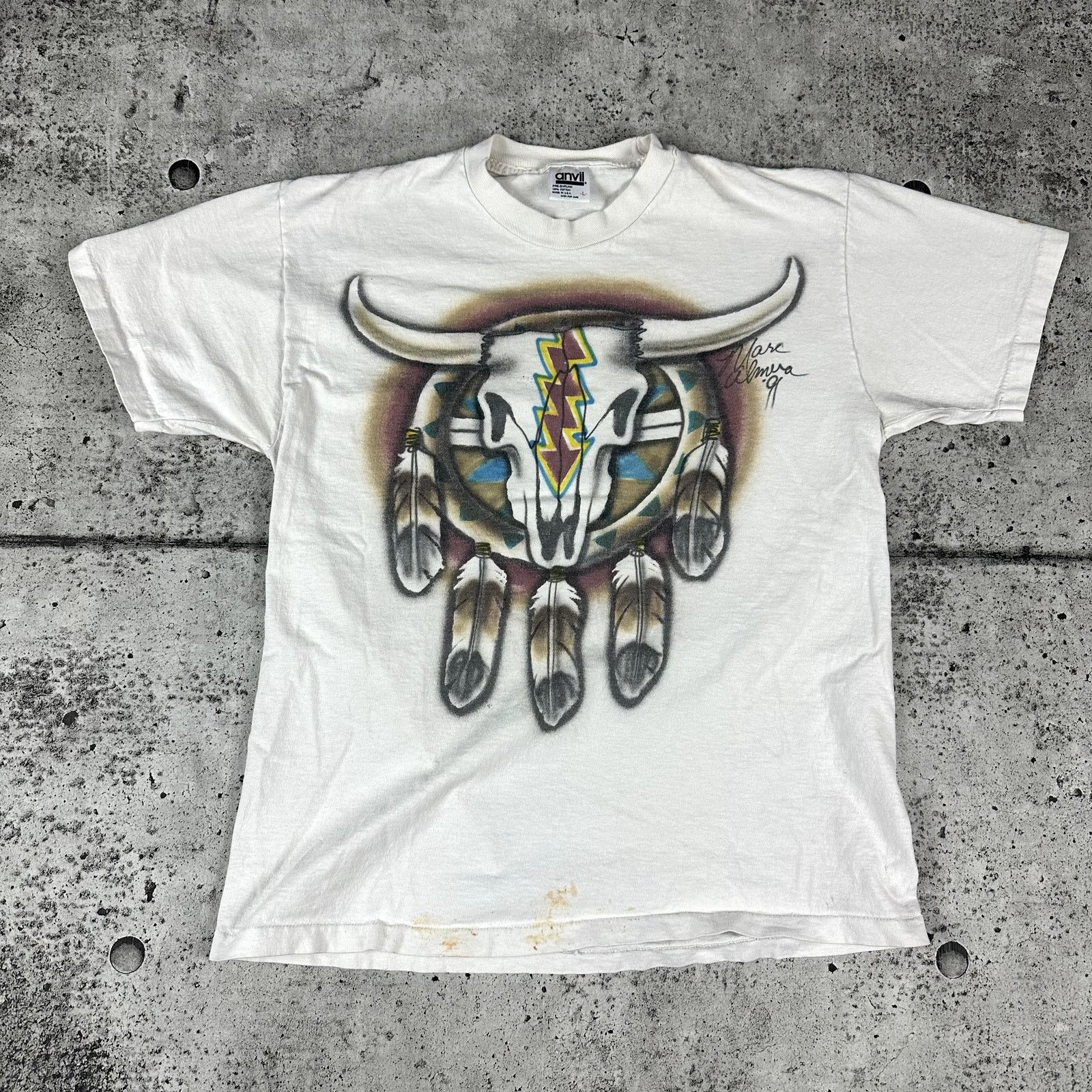 Anvil × Vintage Vintage Native American Airbrush Shirt Size Large (19.5x26) Size US L / EU 52-54 / 3 - 1 Thumbnail