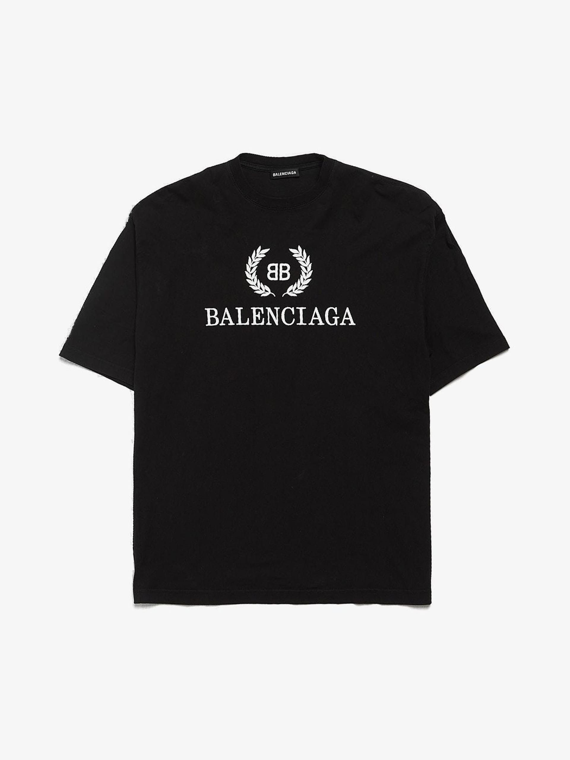 image of Balenciaga Black Logo Printed Cotton T Shirt, Men's (Size 2XL)