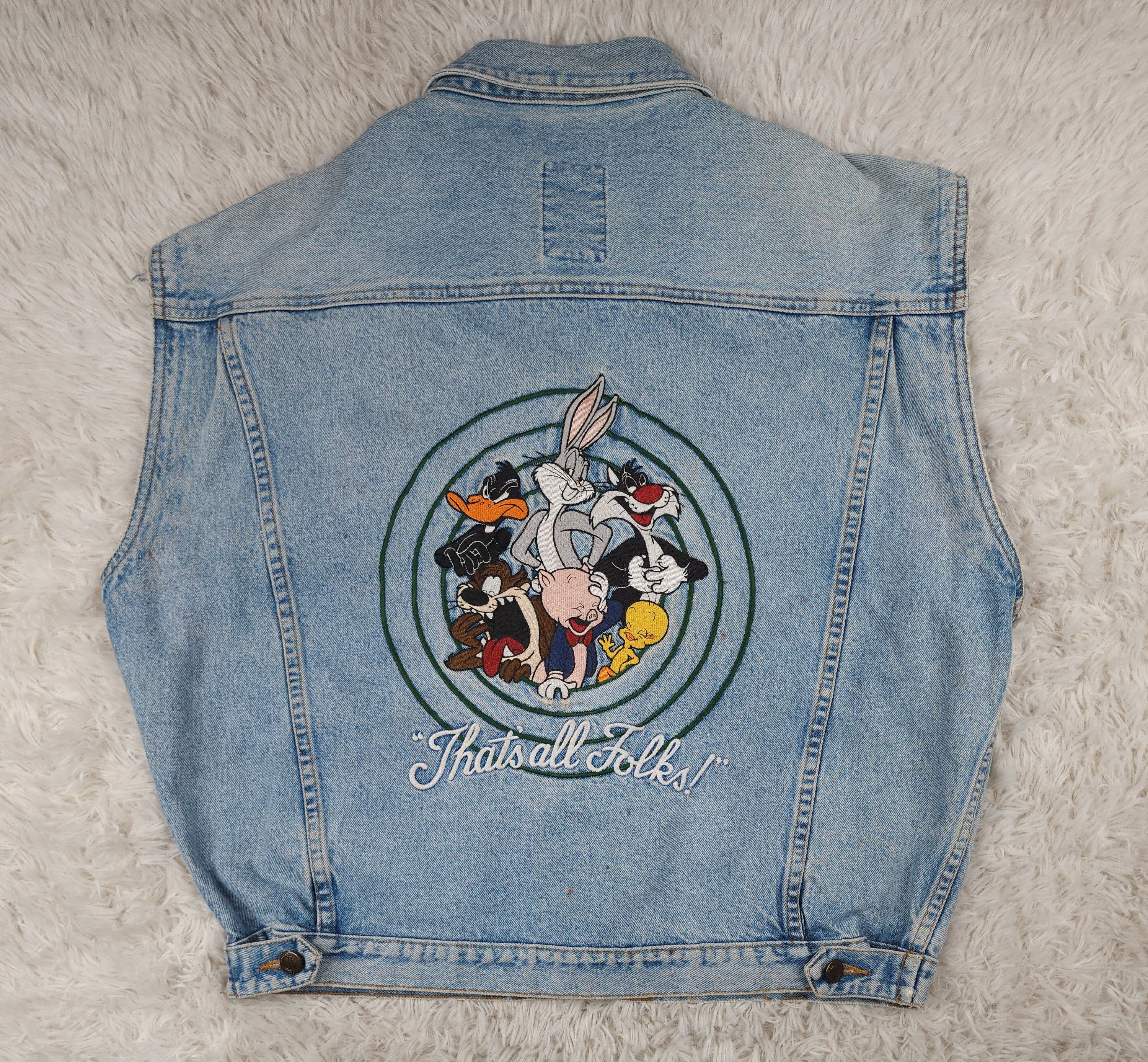 Warner Bros Vintage Looney Tunes "That's all folks" denim vest Size L Size US L / EU 52-54 / 3 - 6 Thumbnail