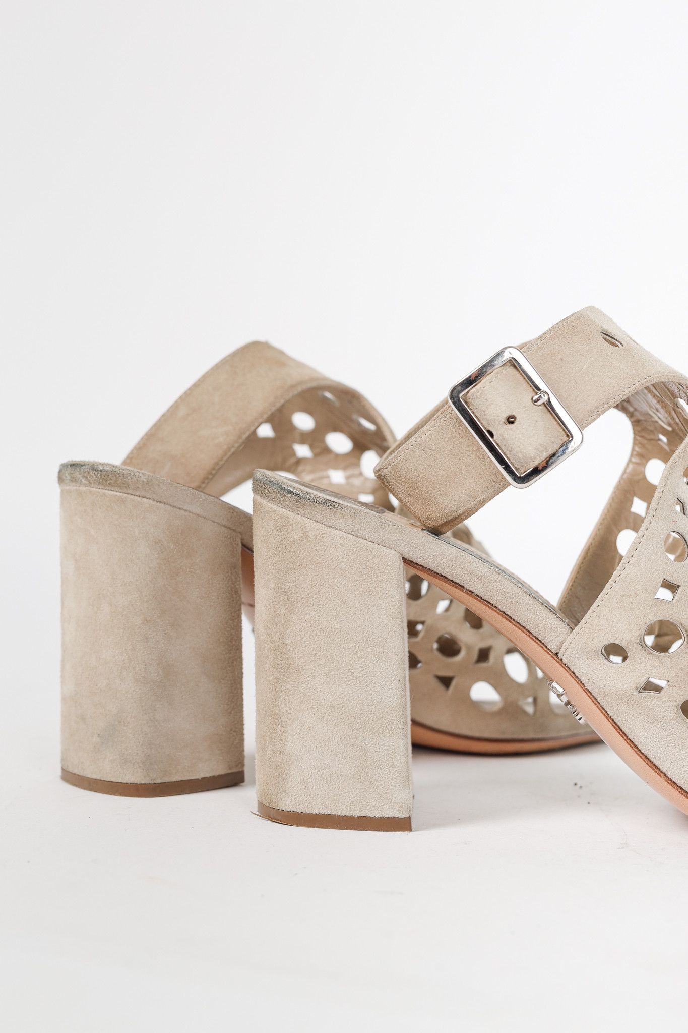 Prada Prada Quarzo Suede Laser Cut Ankle-Strap Sandals Size US 8.5 / IT 38.5 - 8 Thumbnail