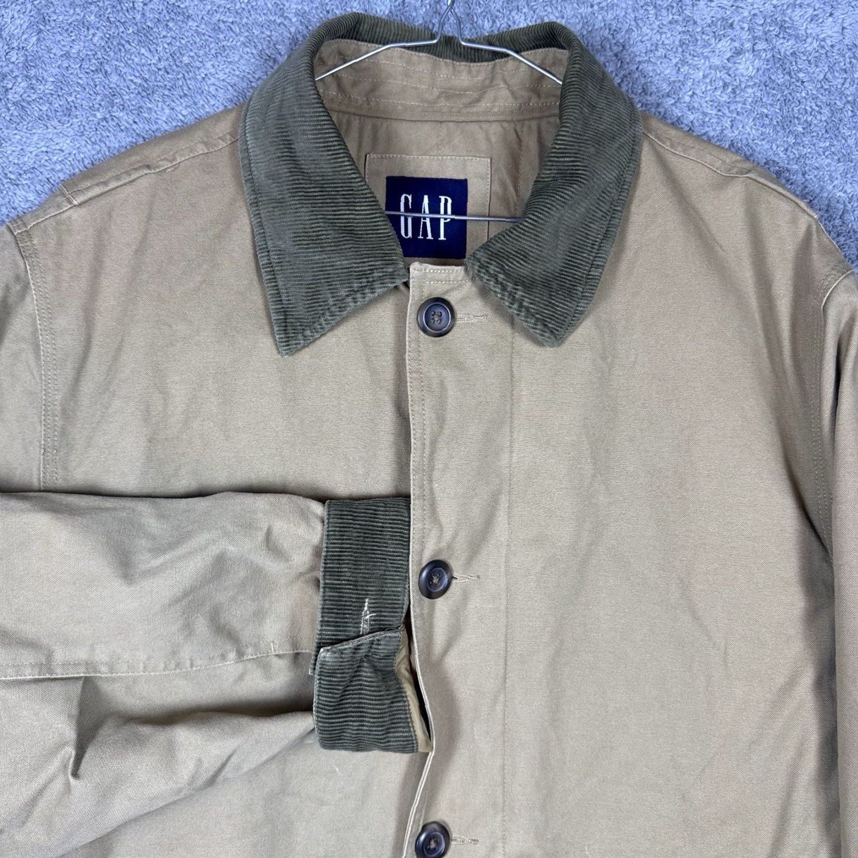 Gap VINTAGE Gap Jacket Mens L Canvas Chore Coat Quilted Utility Corduroy Cuff Collar Leather? Size US L / EU 52-54 / 3 - 2 Thumbnail