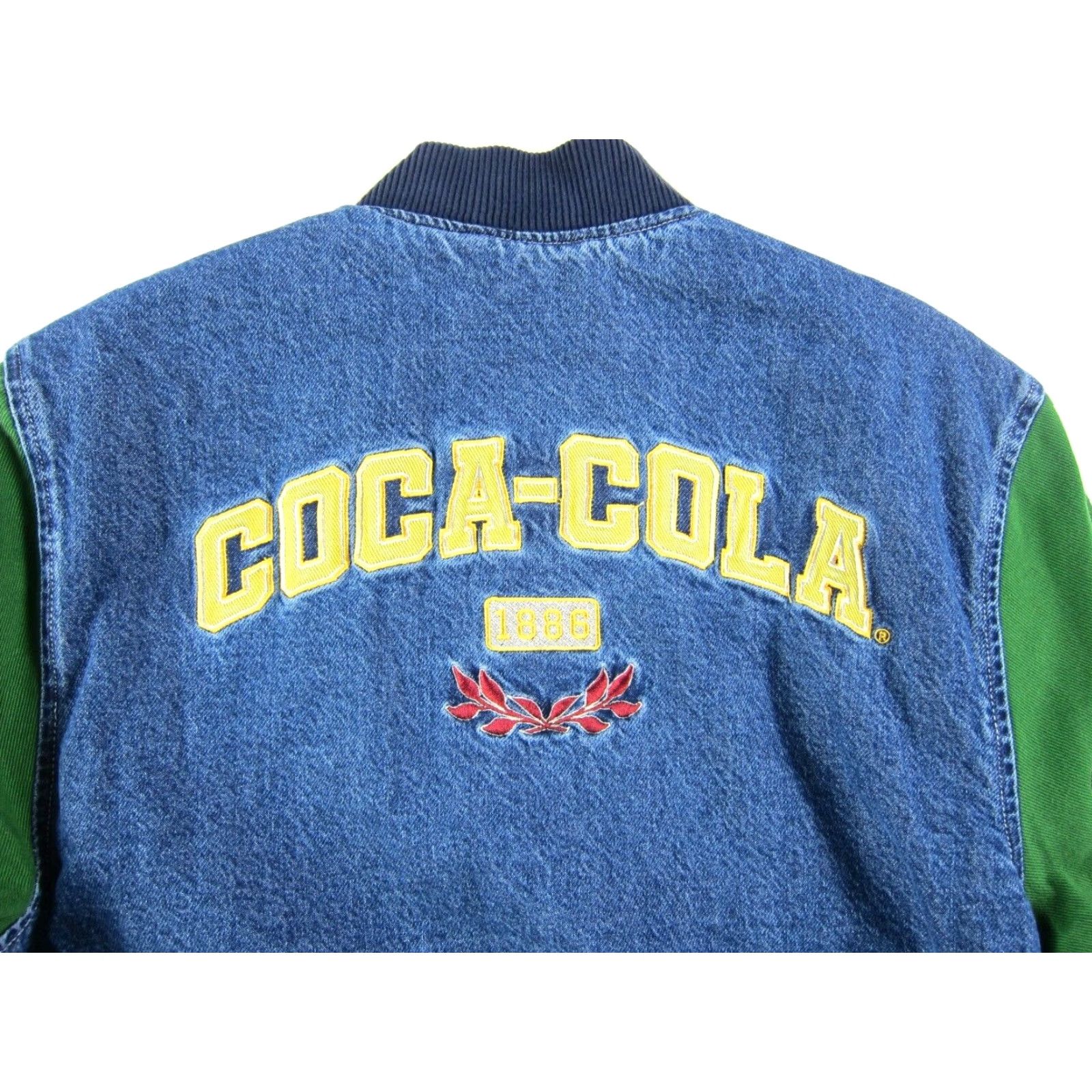 Vintage Coca-Cola Green Blue Denim Embroidered 1986 Varsity Jean Jacket Women Small Size 28" / US 6 / IT 42 - 4 Thumbnail