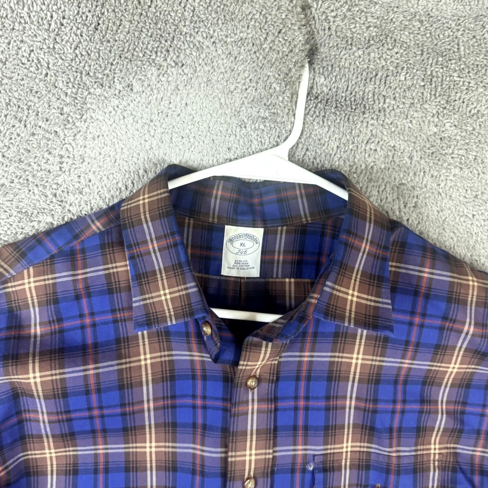 Brooks Brothers Brooks Brothers Shirt Mens XL Blue Plaid Non Iron Slim Fit Cotton Button Front Dress Shirt Size US XL / EU 56 / 4 - 7 Thumbnail