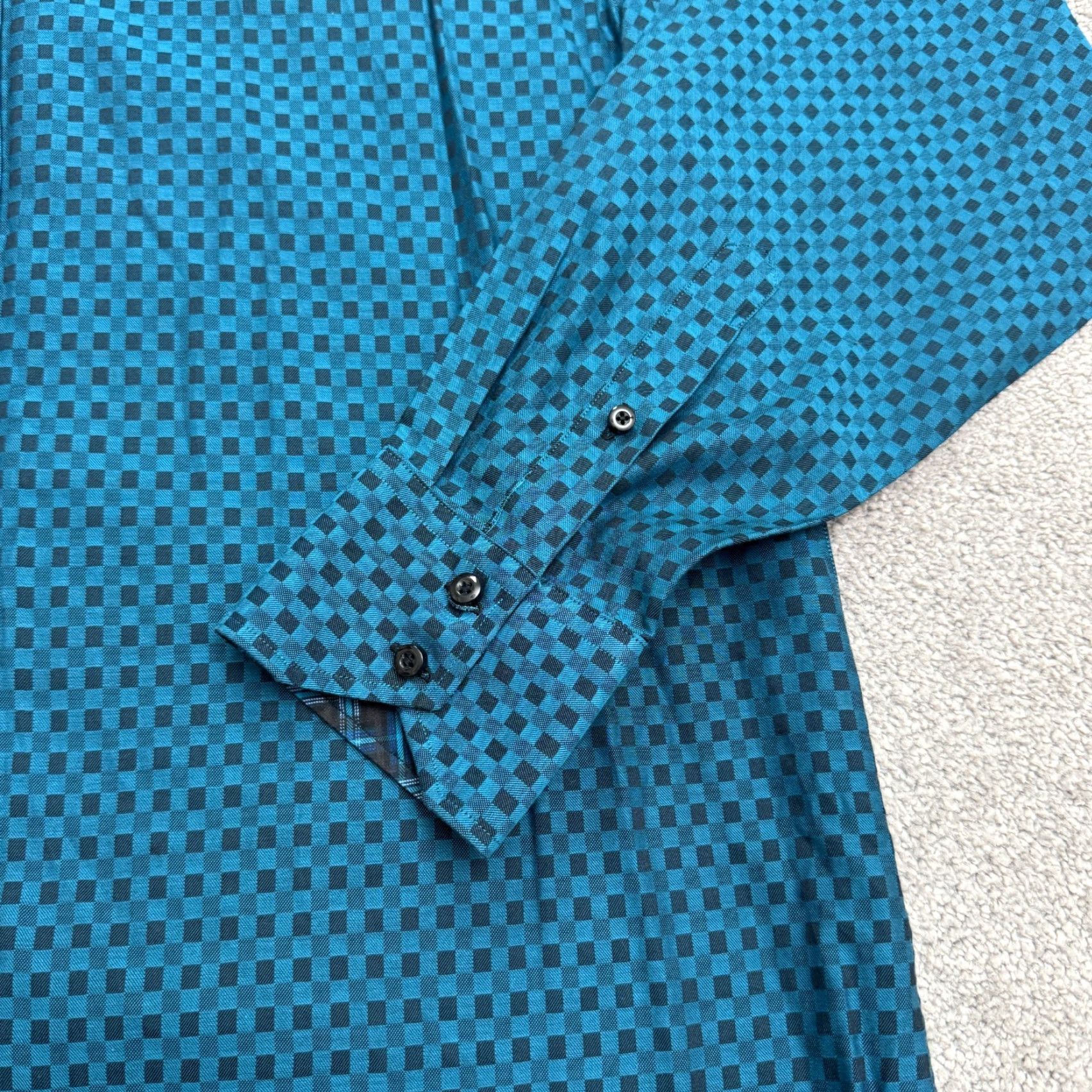 Neiman Marcus Neiman Marcus Shirt Adult Large Blue Check Cotton Button-Down Flip Cuff Regular Fit Preppy Classic Mens Size US L / EU 52-54 / 3 - 5 Thumbnail