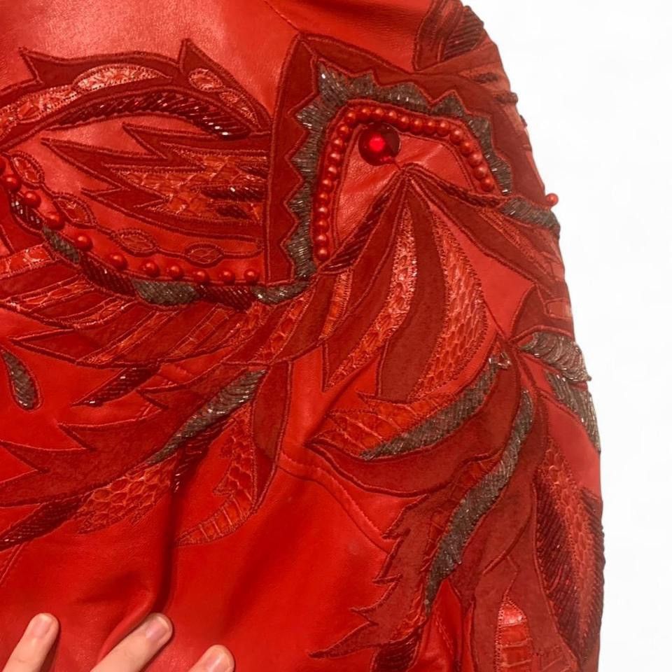 Other Erez Vintage 80s Red Leather Beaded Jacket Size M / US 6-8 / IT 42-44 - 8 Thumbnail