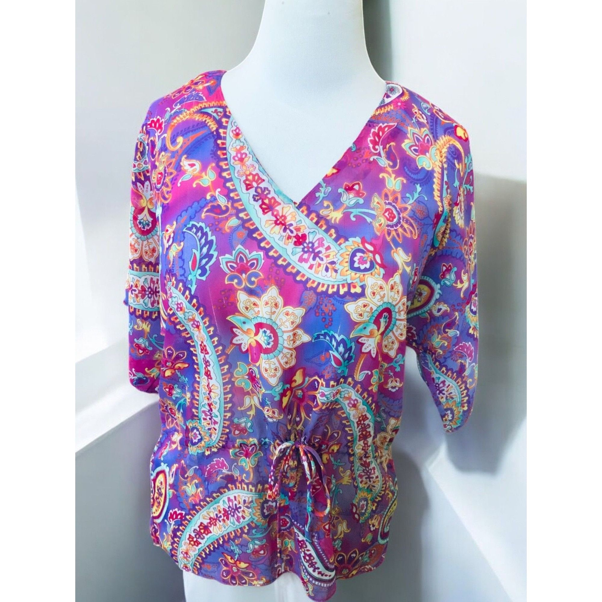 Chaps Ralph Lauren Chaps Petite Womens Paisley Wrap Top PM Size M / US 6-8 / IT 42-44 - 2 Thumbnail