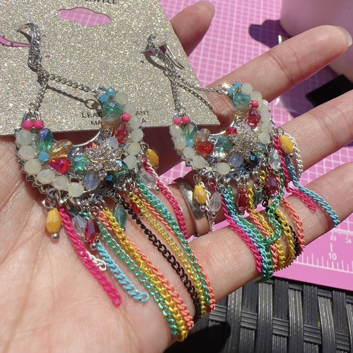Designer Natasha silver tone circle beads flower colorful tassel Size ONE SIZE - 2 Thumbnail