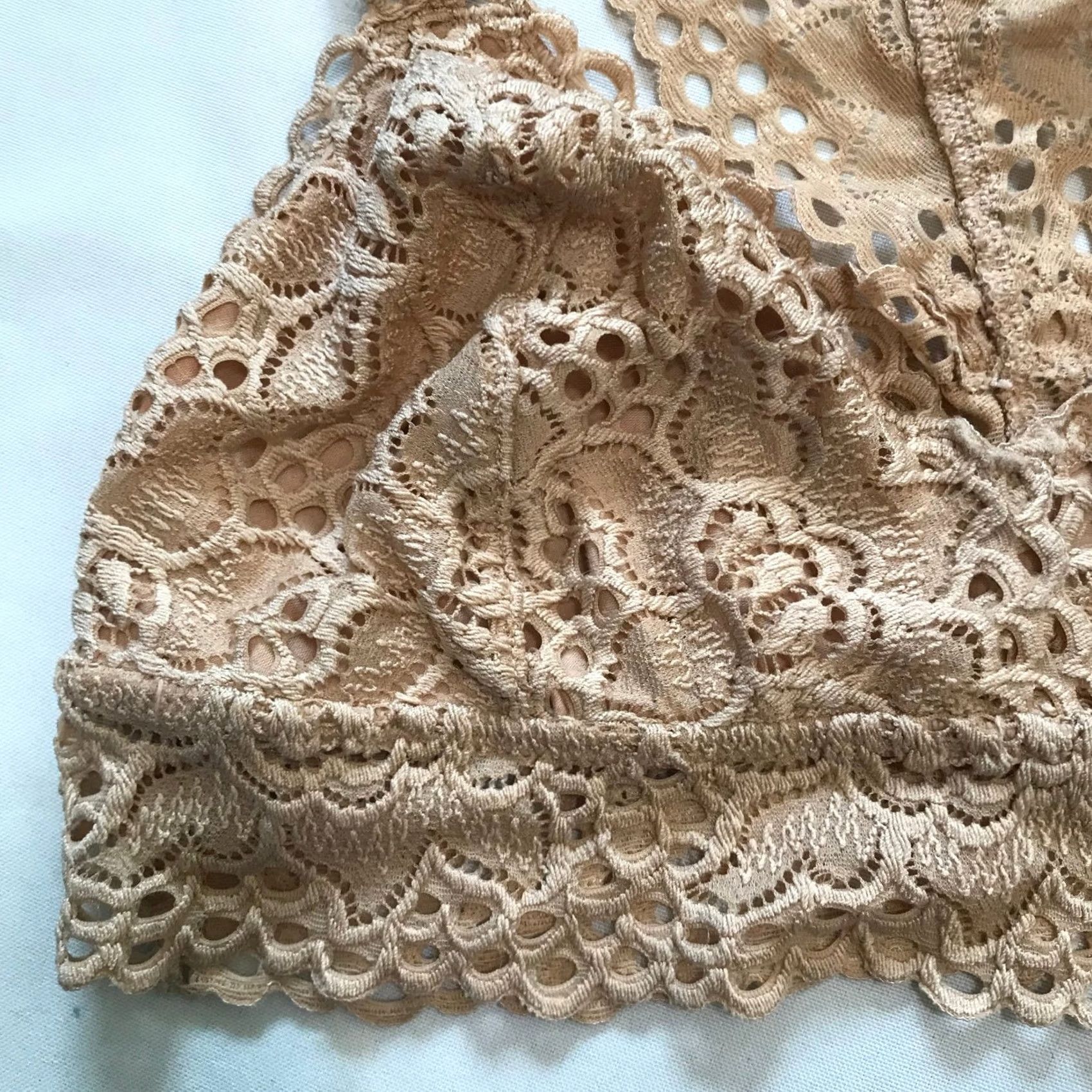 Vintage Aerie Lace Bralette Tan Racerback Wireless Bra M Size ONE SIZE - 2 Thumbnail