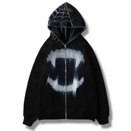 Other Rhinestone Teeth Full Zip y2k Hoodie Gothic Style Size US XL / EU 56 / 4 - 4 Thumbnail