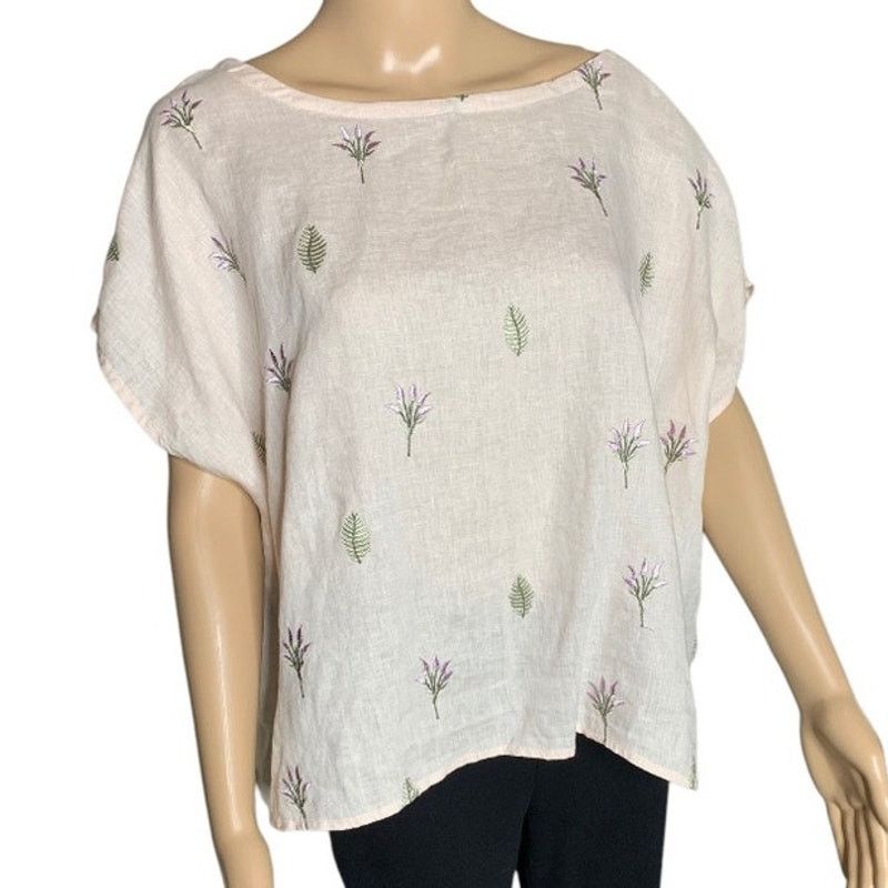Cynthia Rowley Cynthia Rowley Linen Top Women Large Embroidered Button Back Size L / US 10 / IT 46 - 1 Thumbnail