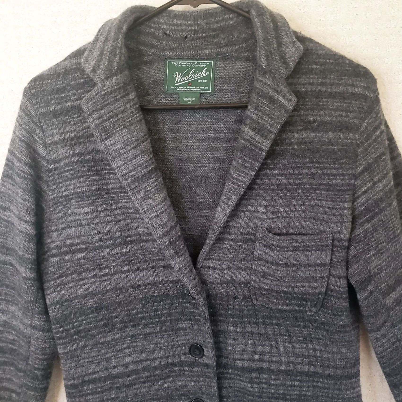 Vintage Woolrich Cardigan Sweater Wool Knit Heathered Gray Long Sleeve Crew Neck Pockets Vintage Womens M Wool Mix Size M / US 6-8 / IT 42-44 - 2 Thumbnail
