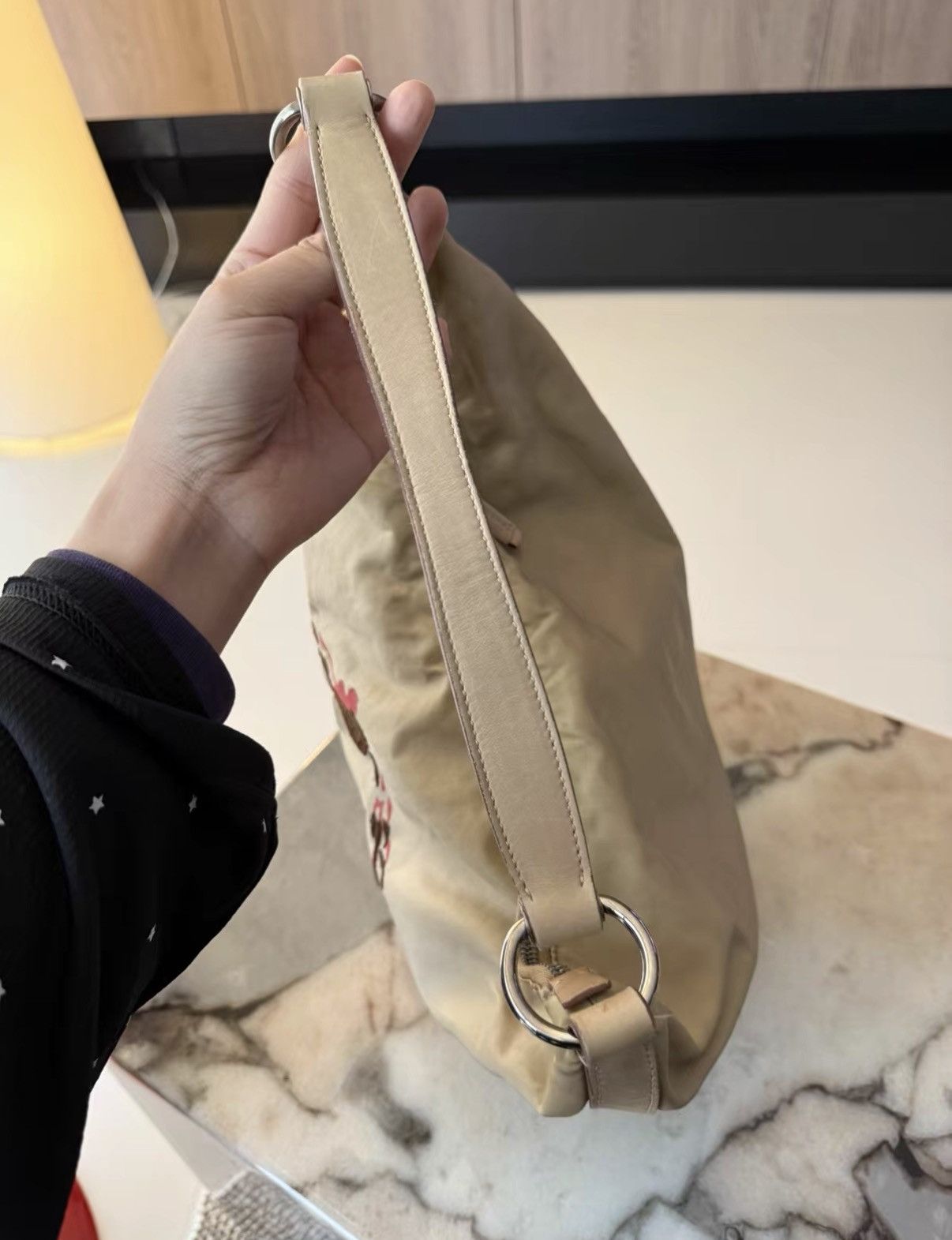 Prada Prada Vintage Milk Tea Nylon Hobo Underarm Bag J36 Size ONE SIZE - 9 Thumbnail