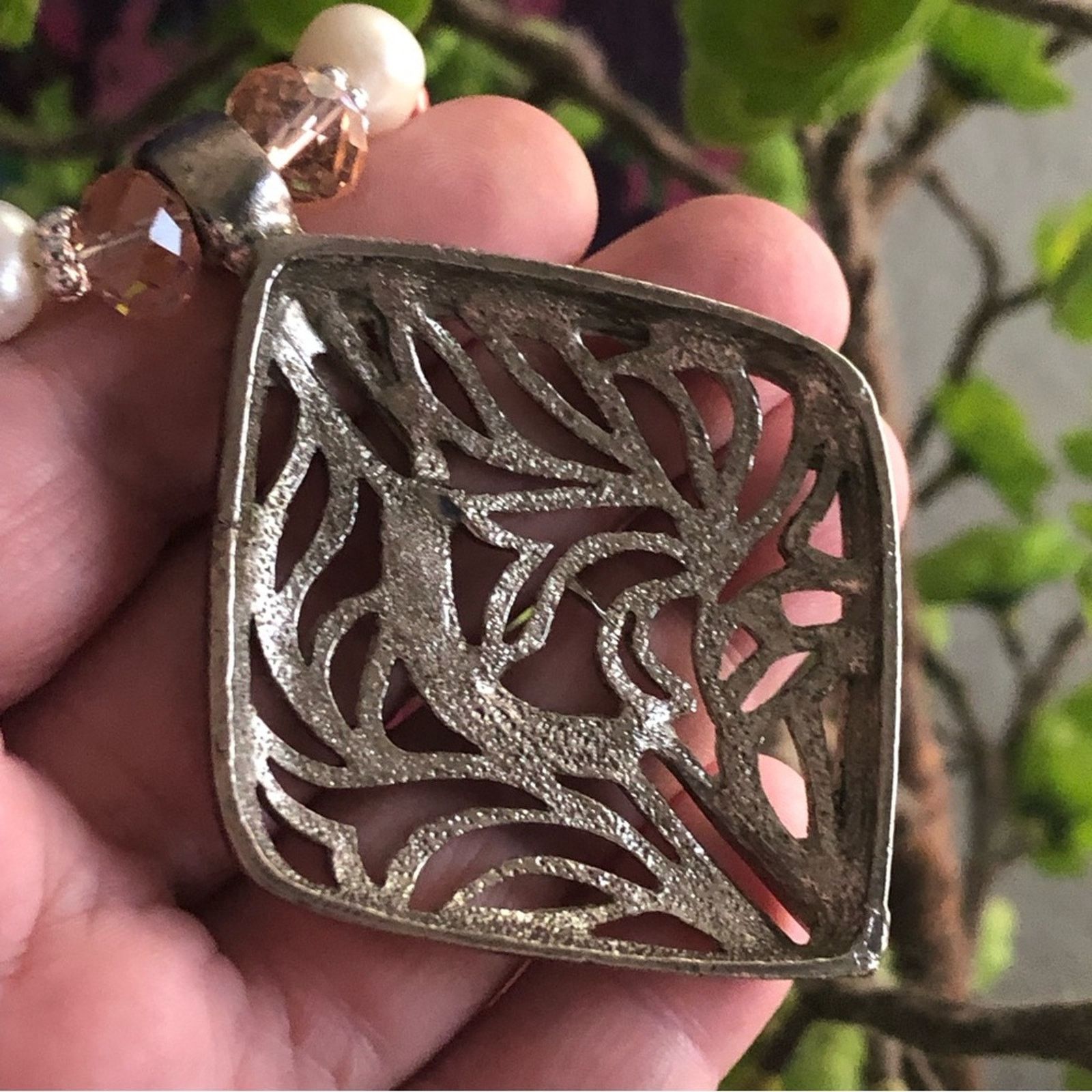 Handmade Handcrafted repurpose large filigree pendant Pearl necklace Size ONE SIZE - 11 Thumbnail