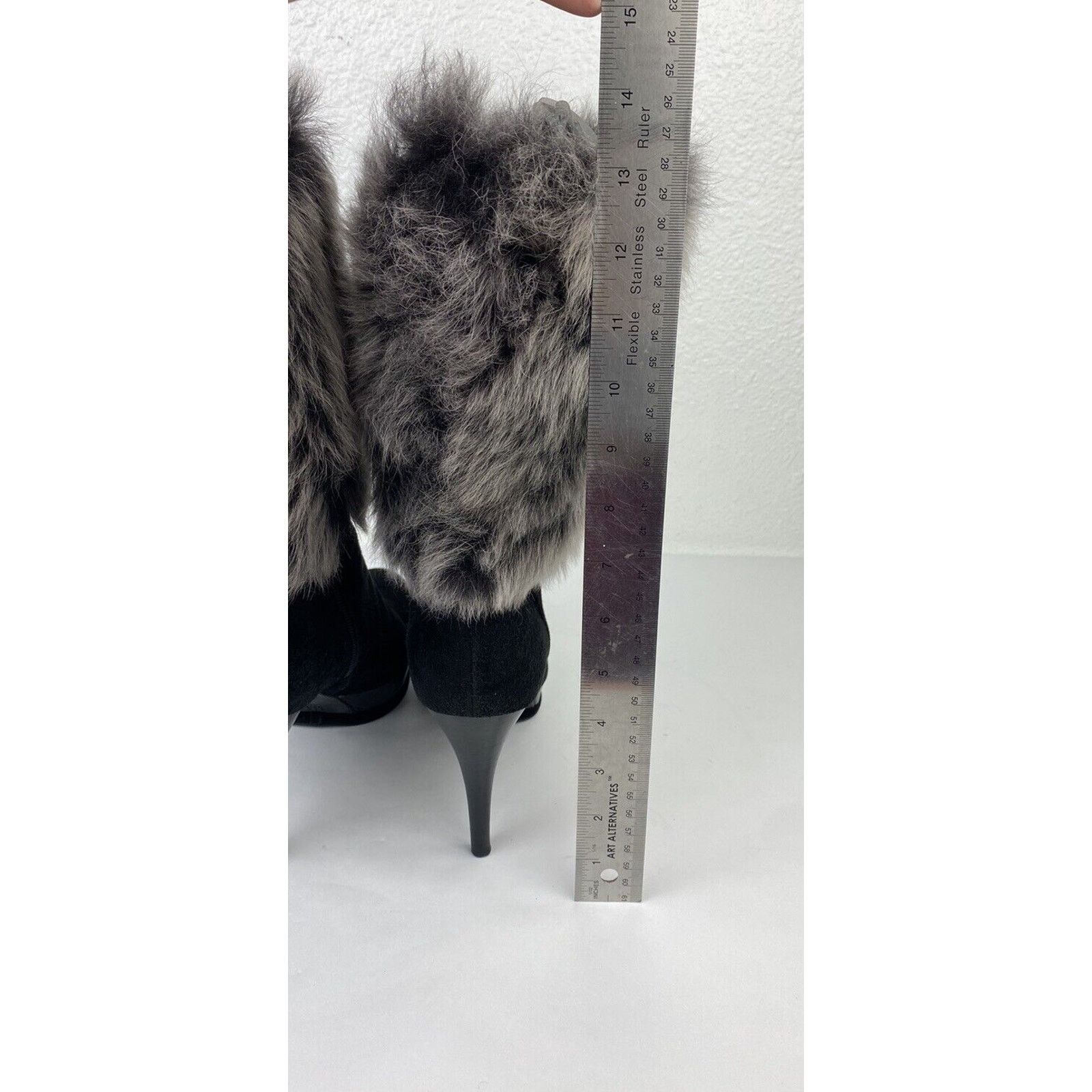 Stuart Weitzman Stuart Weitzman Yetala Suede Fur Heel Platform Boots Black Size US 8.5 / IT 38.5 - 16 Thumbnail