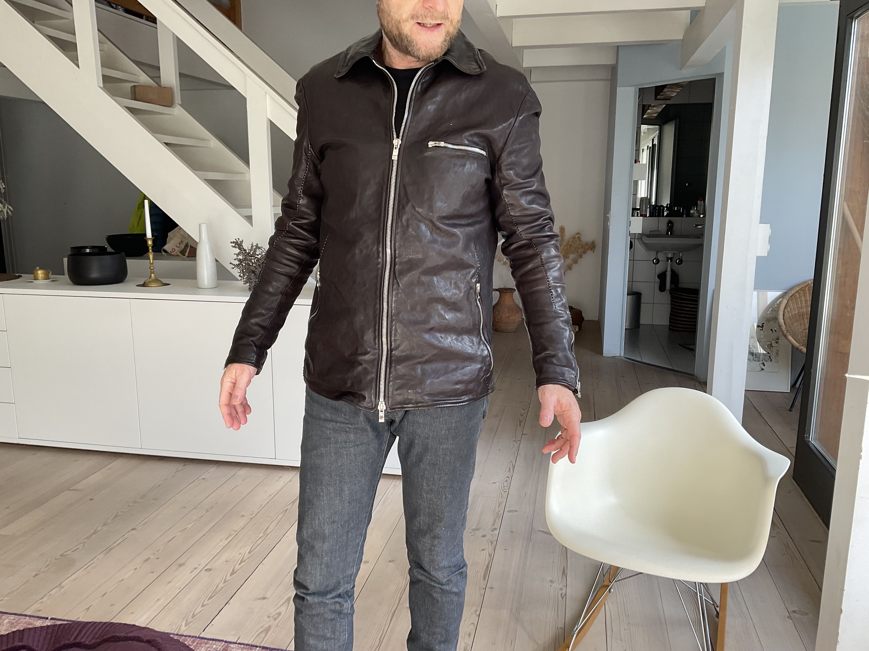 image of Incarnation Horse Leather Shirt Collar Zip Blouson Dark Brown, Men's (Size Large)