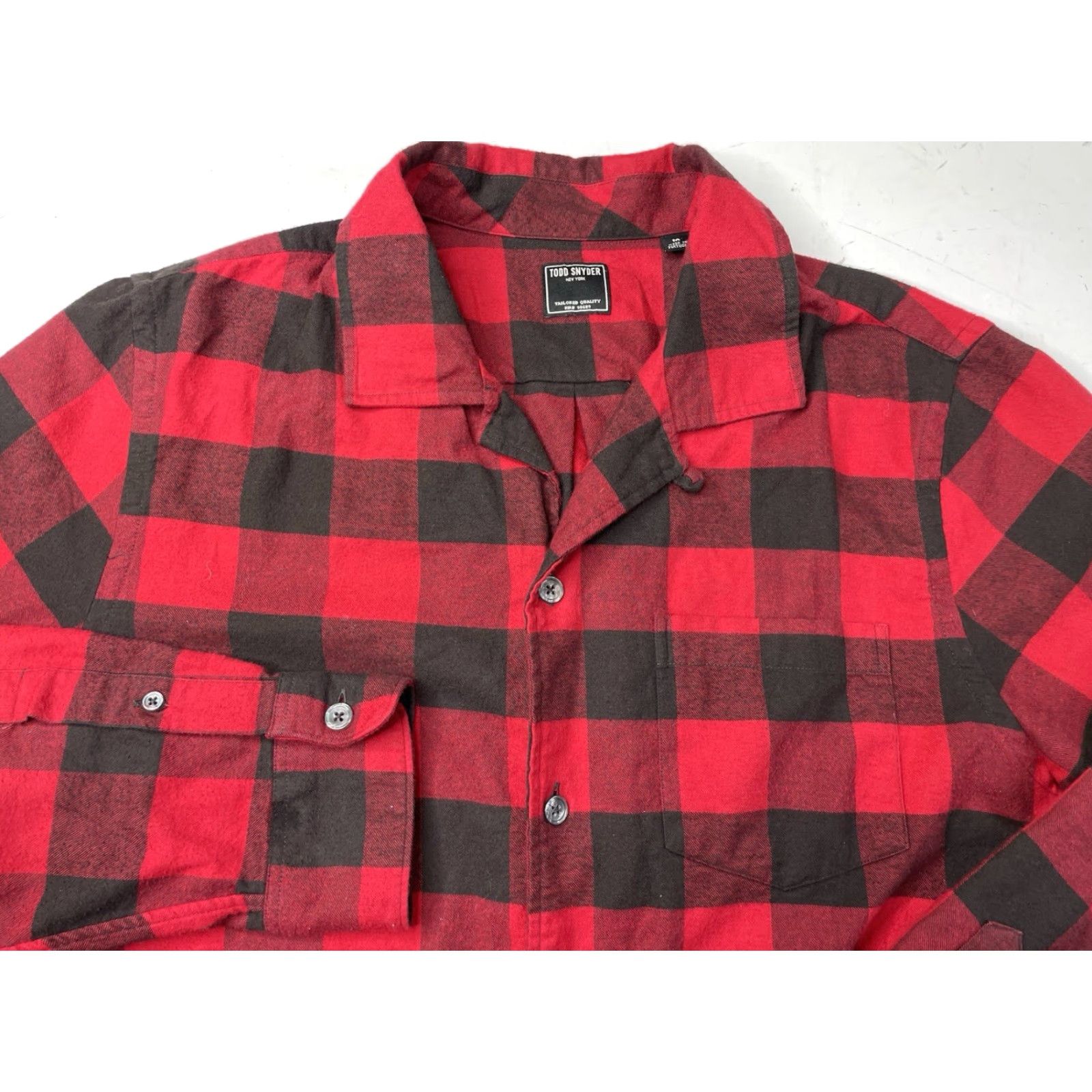 Todd Snyder Todd Snyder Shirt Men Medium Red Black Button Up Plaid Buffalo Check Collar Shirt Button-Down Pocketed Casual Regular Cotton Fashion Classics Size US M / EU 48-50 / 2 - 2 Thumbnail