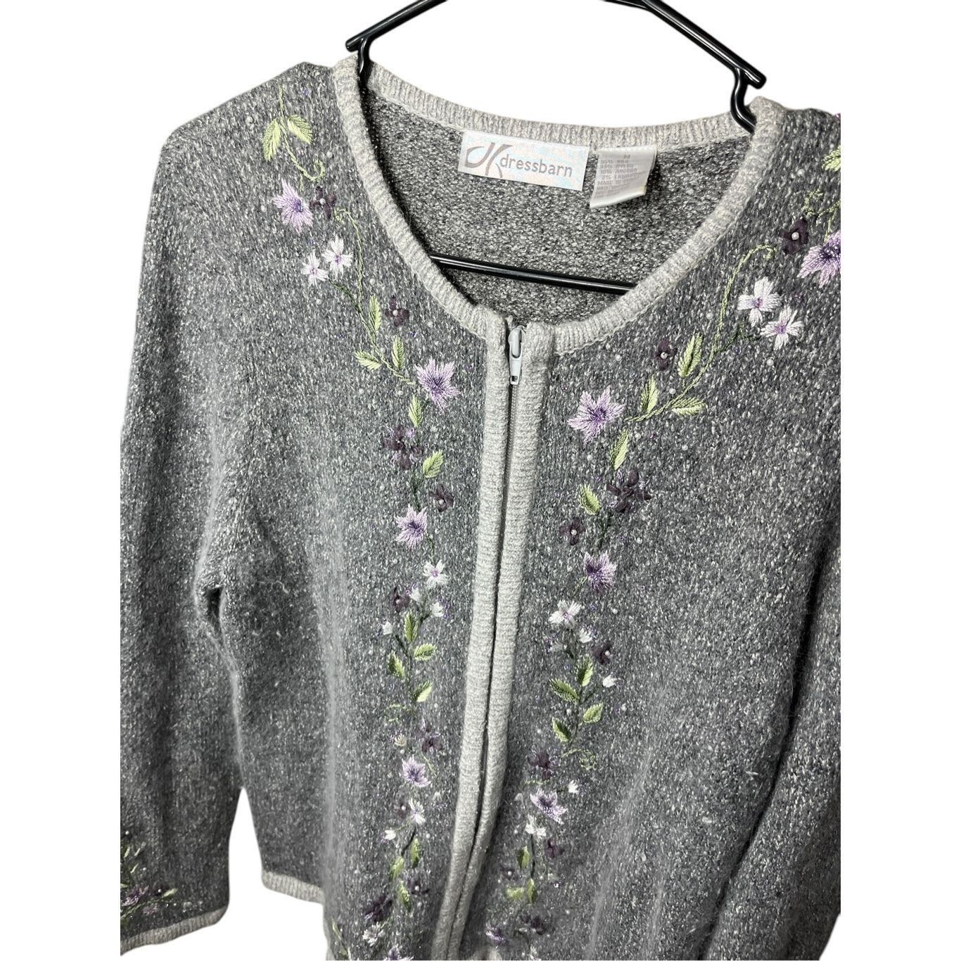 Other Vintage Dressbarn Cardigan M Gray Purple Embroidered Floral Size M / US 6-8 / IT 42-44 - 4 Thumbnail