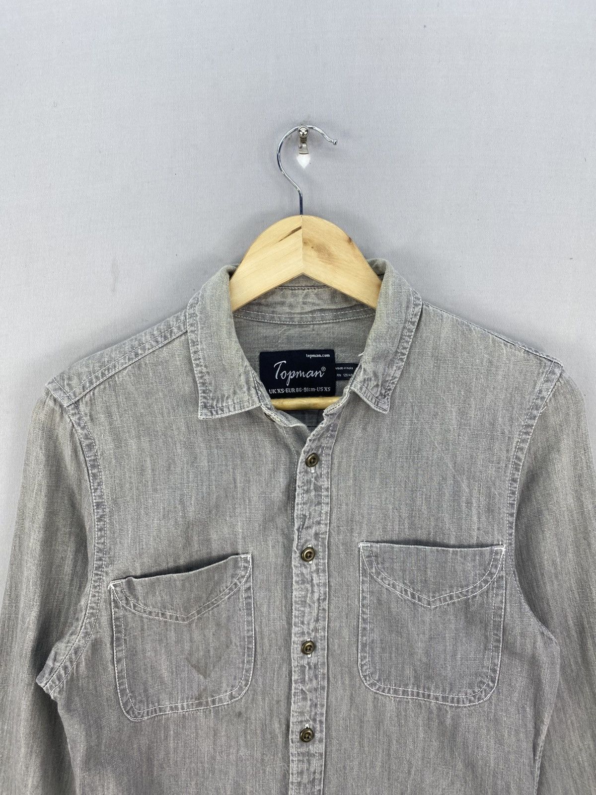 Flannel Topman Grey Denim Shirts Button Up Size US XXS / EU 40 - 7 Thumbnail