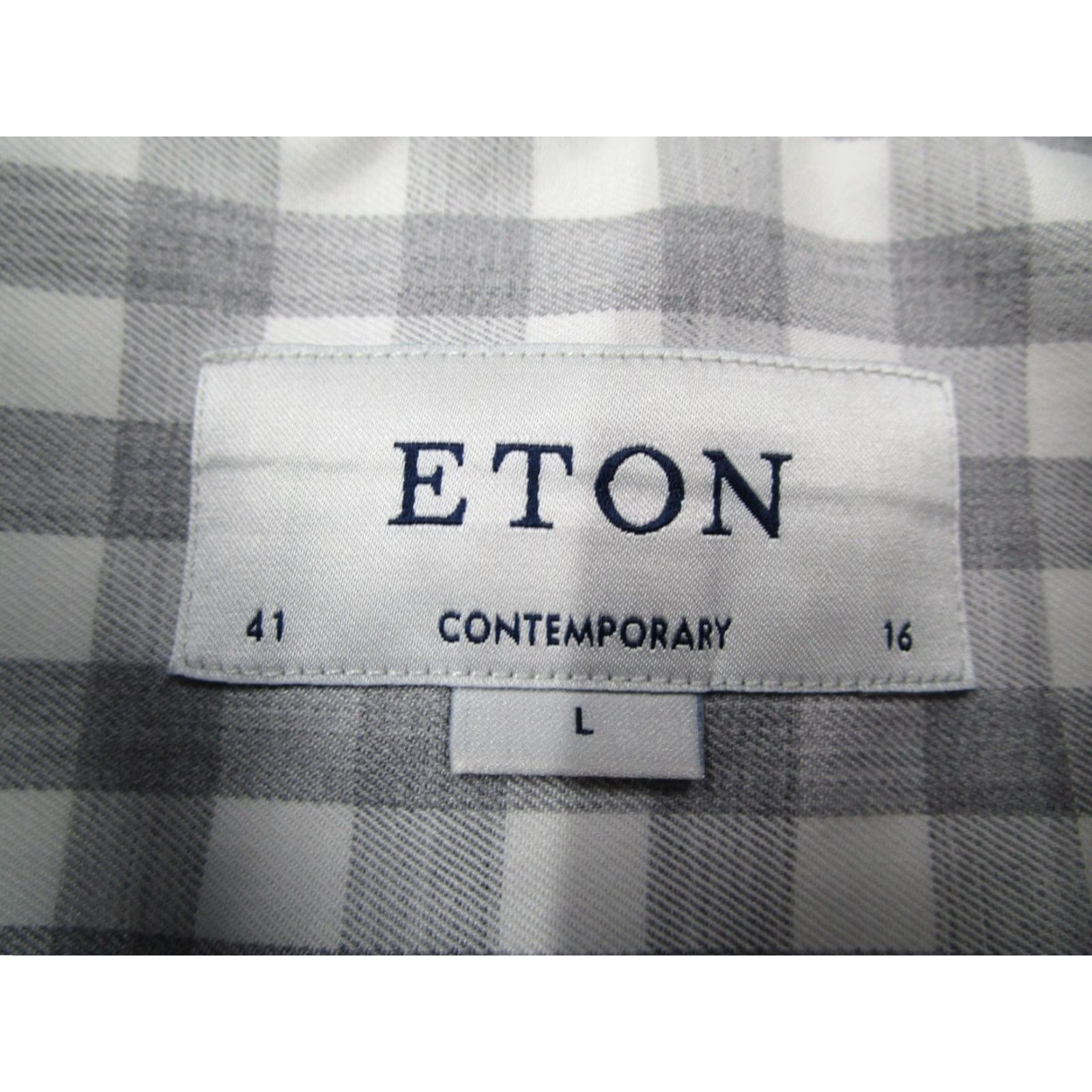 Eton ETON Dress Shirt Mens 16 41 Gray Check Button Up Cambridge Work - Contemporary Slim 100% Cotton Size 42R - 3 Thumbnail