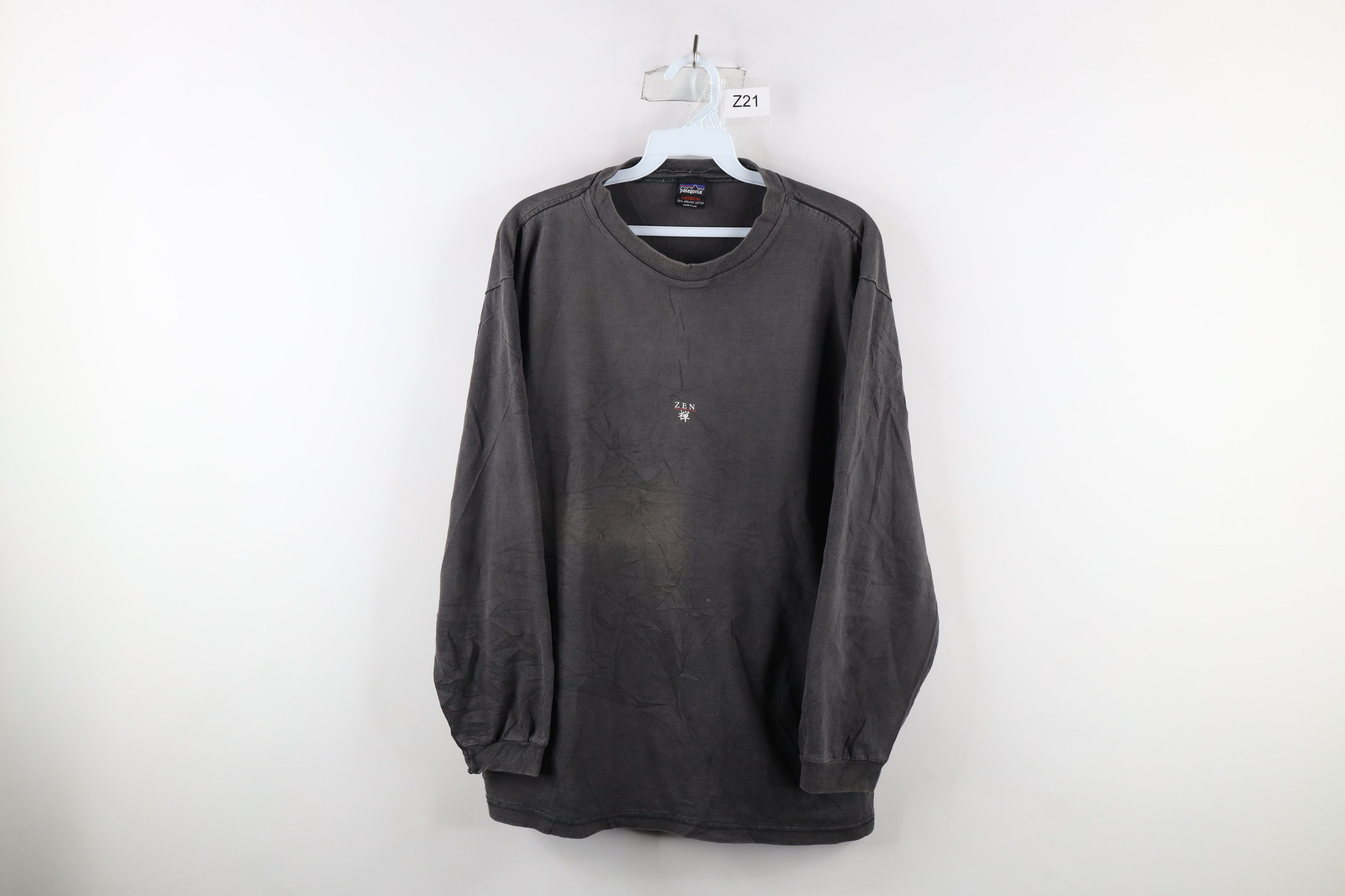 image of 90's Patagonia Spell Out Zen Long Sleeve T-Shirt Usa in Grey, Men's (Size Medium)