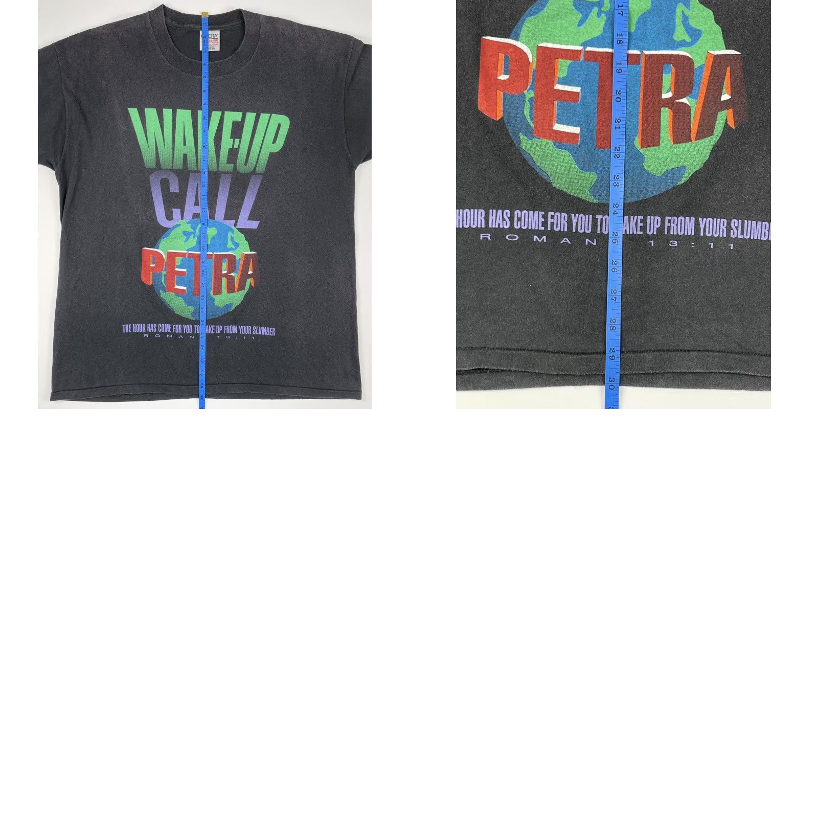 Vintage VINTAGE Petra Wake Up Call World Tour RARE T-Shirt XL USA Mens Shirt US 1994 Christian Rock Band Logo Cotton Polyester Crew Neck Short Sleeve Black Size US XL / EU 56 / 4 - 8 Thumbnail