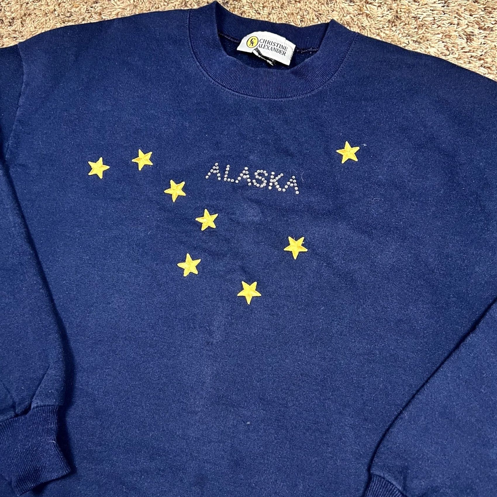 Vintage VINTAGE Alaska Blue Crewneck Sweatshirt Large 50/50 90s Stars USA Christine Alexander Unisex Adults Mens Womens Size US L / EU 52-54 / 3 - 4 Thumbnail