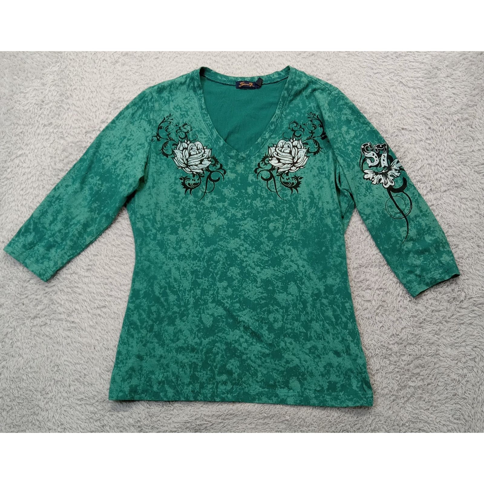 Seven 7 Seven 7 Top S Women's Graphic 3/4 Sleeve Green Pullover Size S / US 4 / IT 40 - 1 Thumbnail