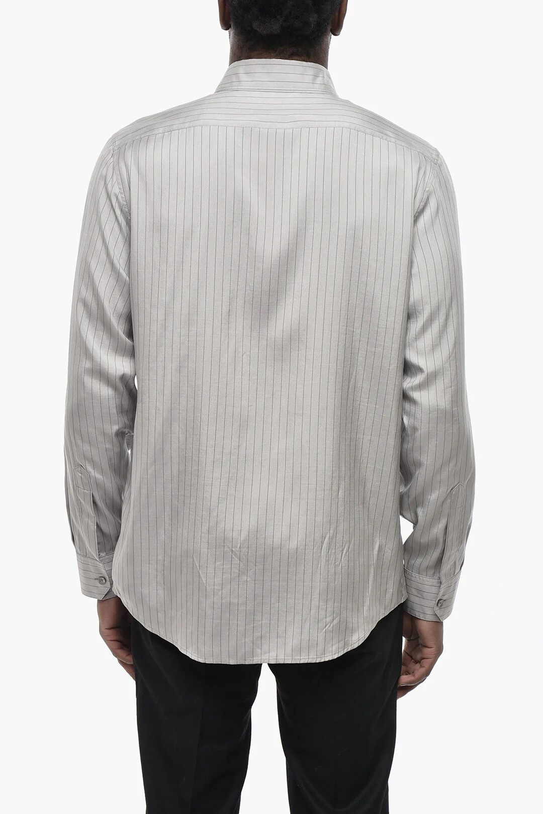 Celine og1mm0426 Striped Silk Shirt in Grey Size US M / EU 48-50 / 2 - 2 Thumbnail