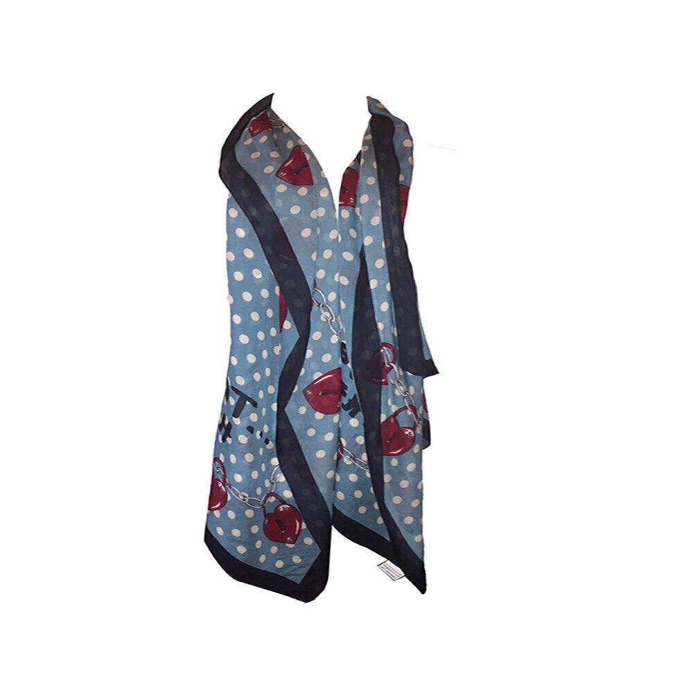 Moschino Moschino Silk Blue and White Polka Dot Scarf Lock and Key Size ONE SIZE - 2 Thumbnail
