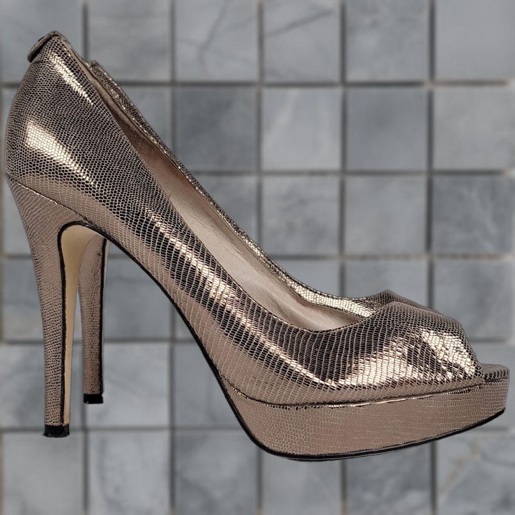 Michael Kors Michael Kors Womens Heels Size 8 Silver Platform Stiletto Open Toe Leather Slip On Womens Size US 8 / IT 38 - 1 Thumbnail