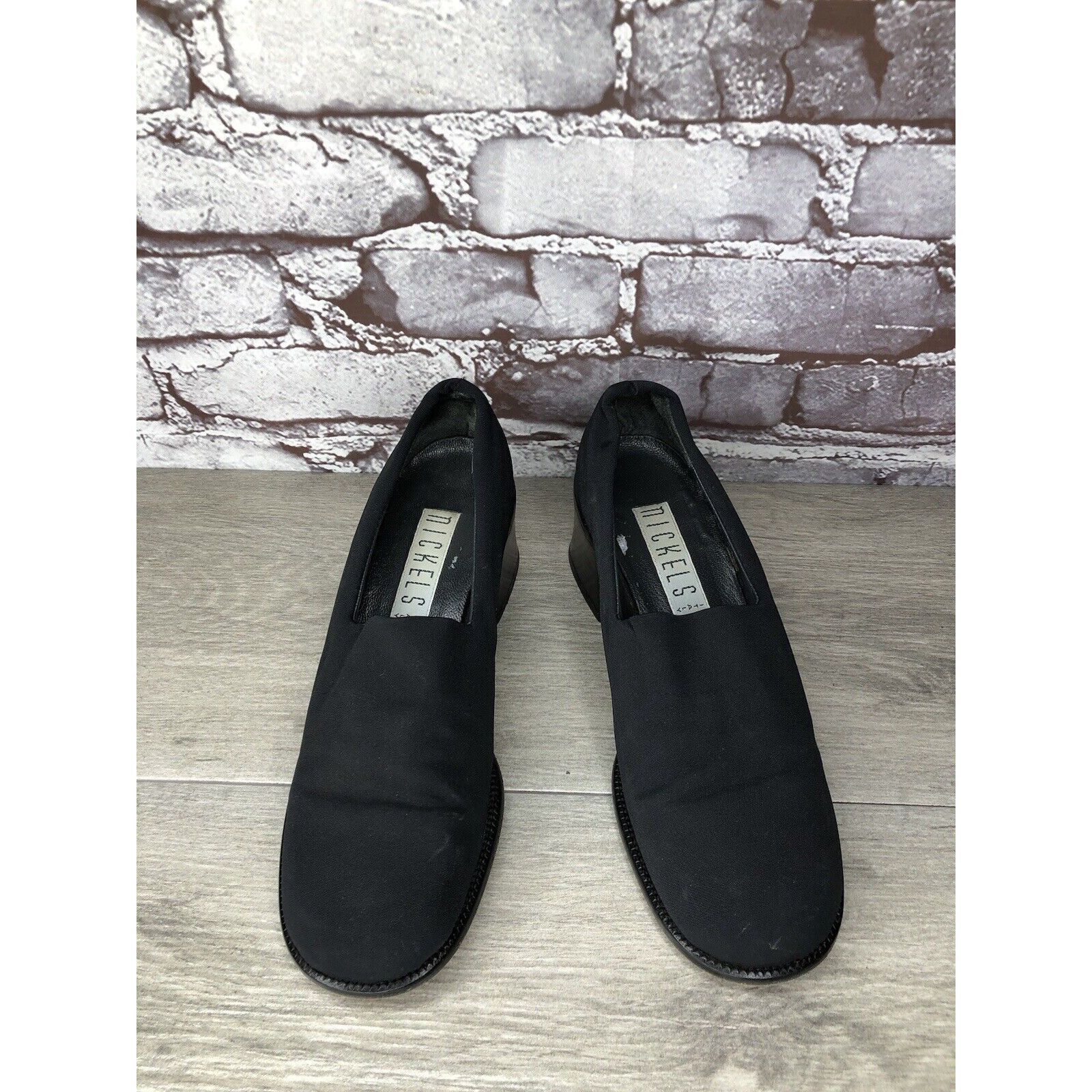 Other Nickels VTG Black Fabric Stretchy Loafers Pump Block Heels W Size US 6 / IT 36 - 16 Thumbnail