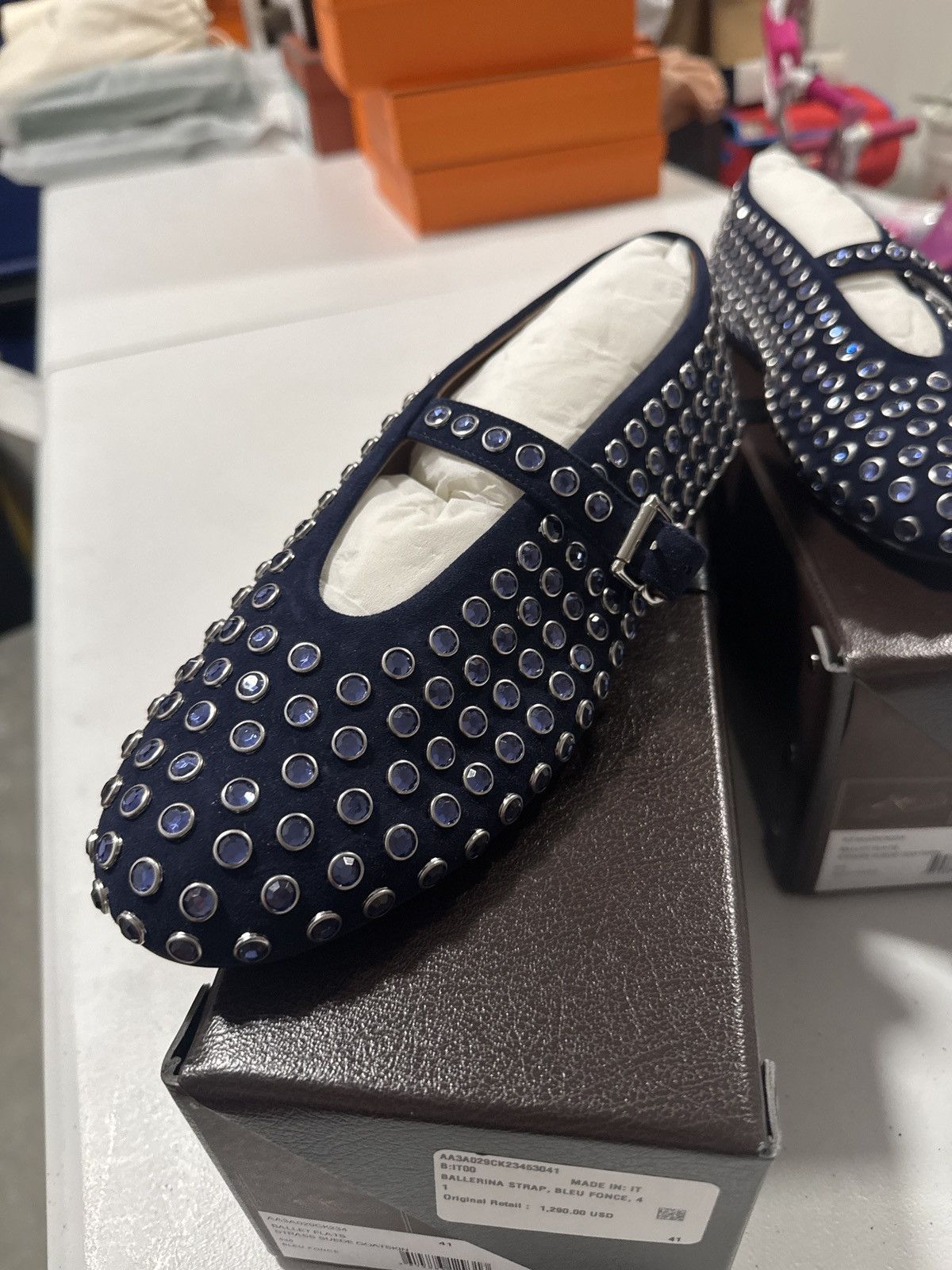 Alaia Super limited blue navy suede Crystal ballet flats Size US 11 / IT 41 - 3 Thumbnail