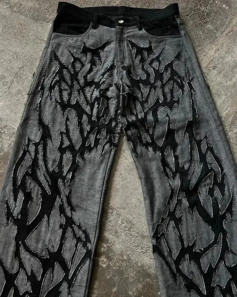 Japanese Brand Embroidered Oversized Wide Leg Washed Jeans Size US 32 / EU 48 - 4 Thumbnail