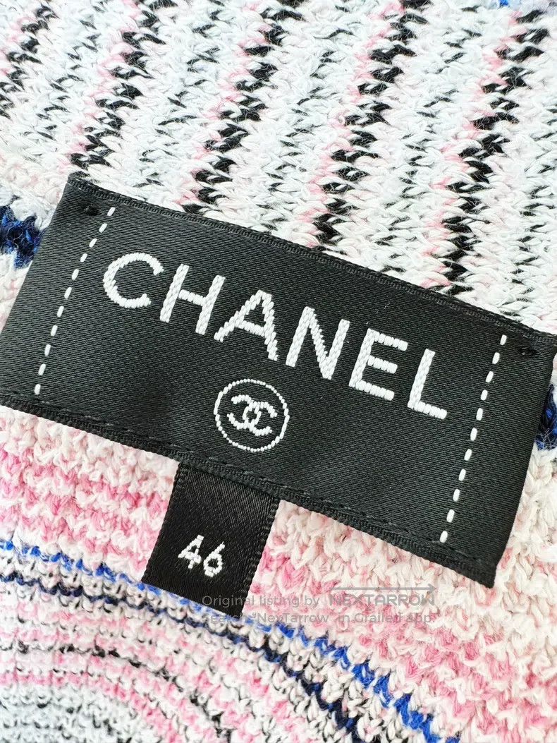 Chanel Chanel 24S pink, white and blue striped V-neck tie cardiga Size L / US 10 / IT 46 - 5 Thumbnail